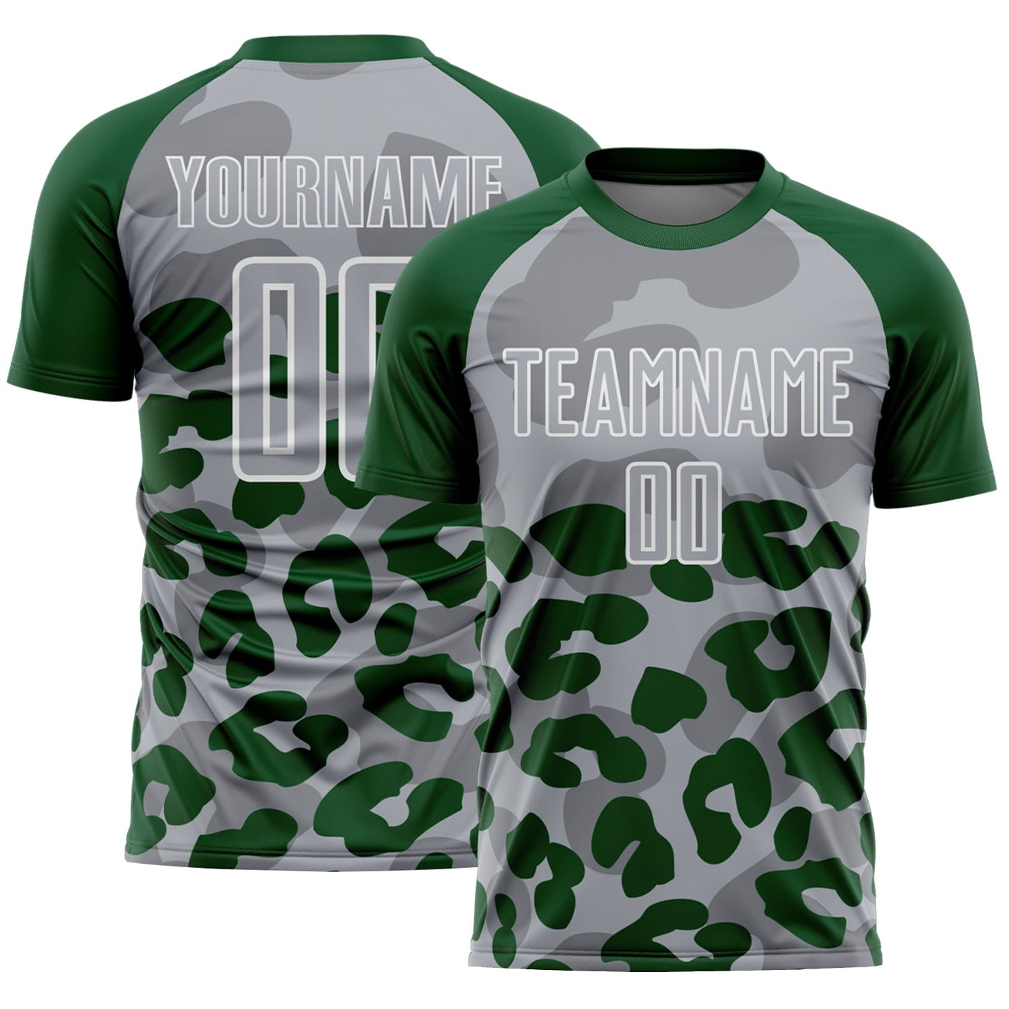 Custom Green Gray-White Animal Leopard Print Sports Sublimation Soccer Uniform Jersey - Main View