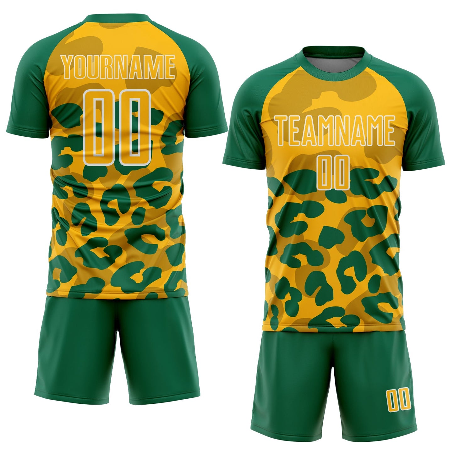 Custom Kelly Green Gold-White Animal Leopard Print Sports Sublimation Soccer Uniform Jersey view 2