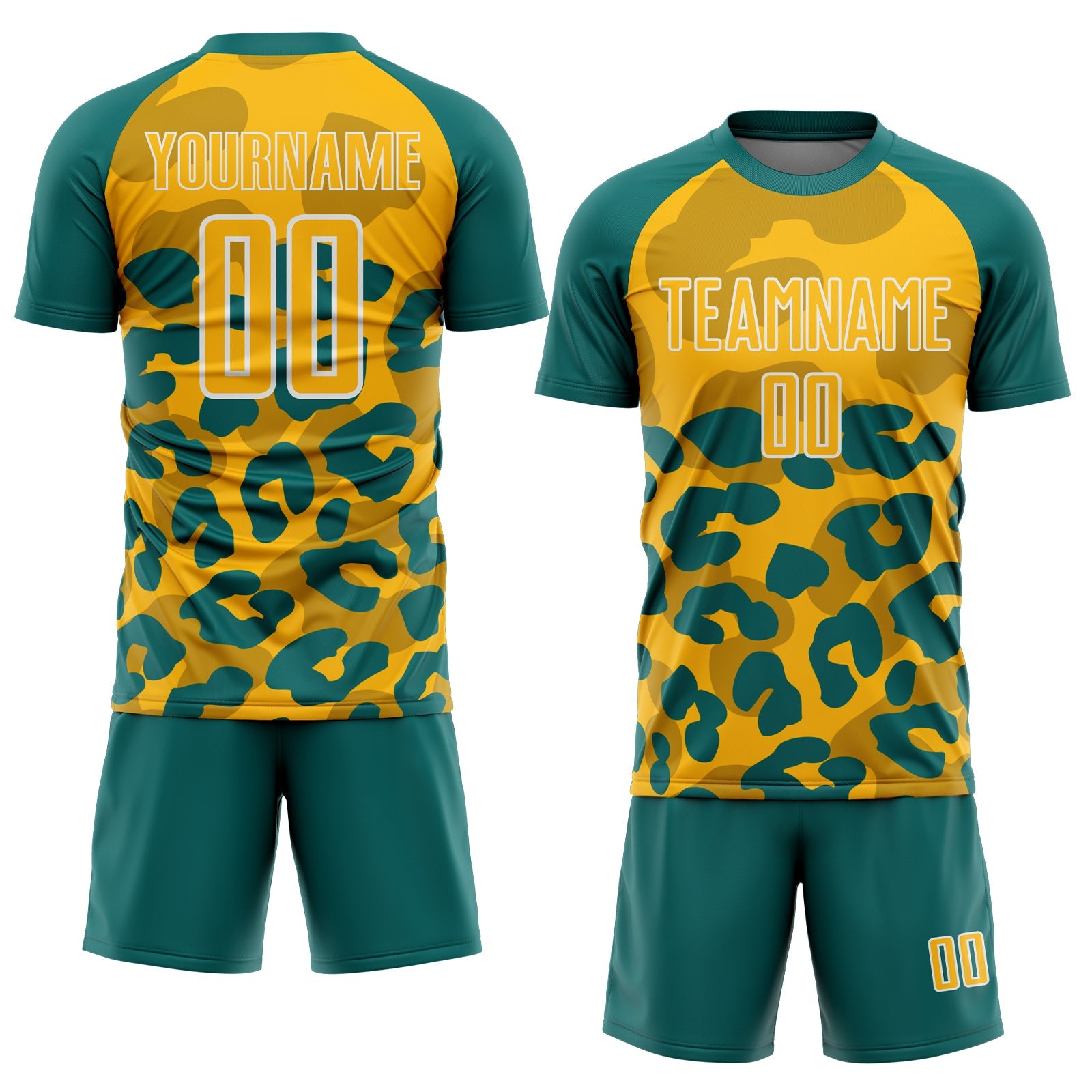 Custom Teal Gold-White Animal Leopard Print Sports Sublimation Soccer Uniform Jersey view 2