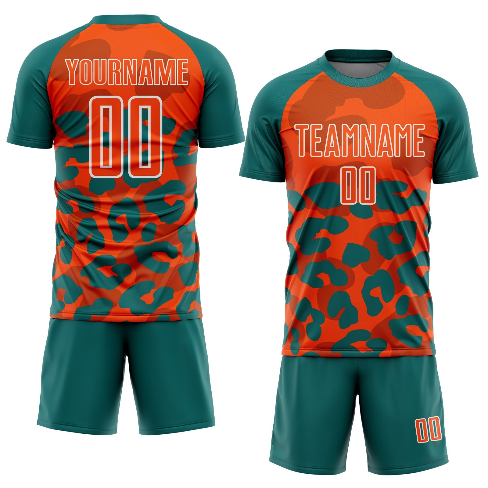 Custom Teal Orange-White Animal Leopard Print Sports Sublimation Soccer Uniform Jersey view 2