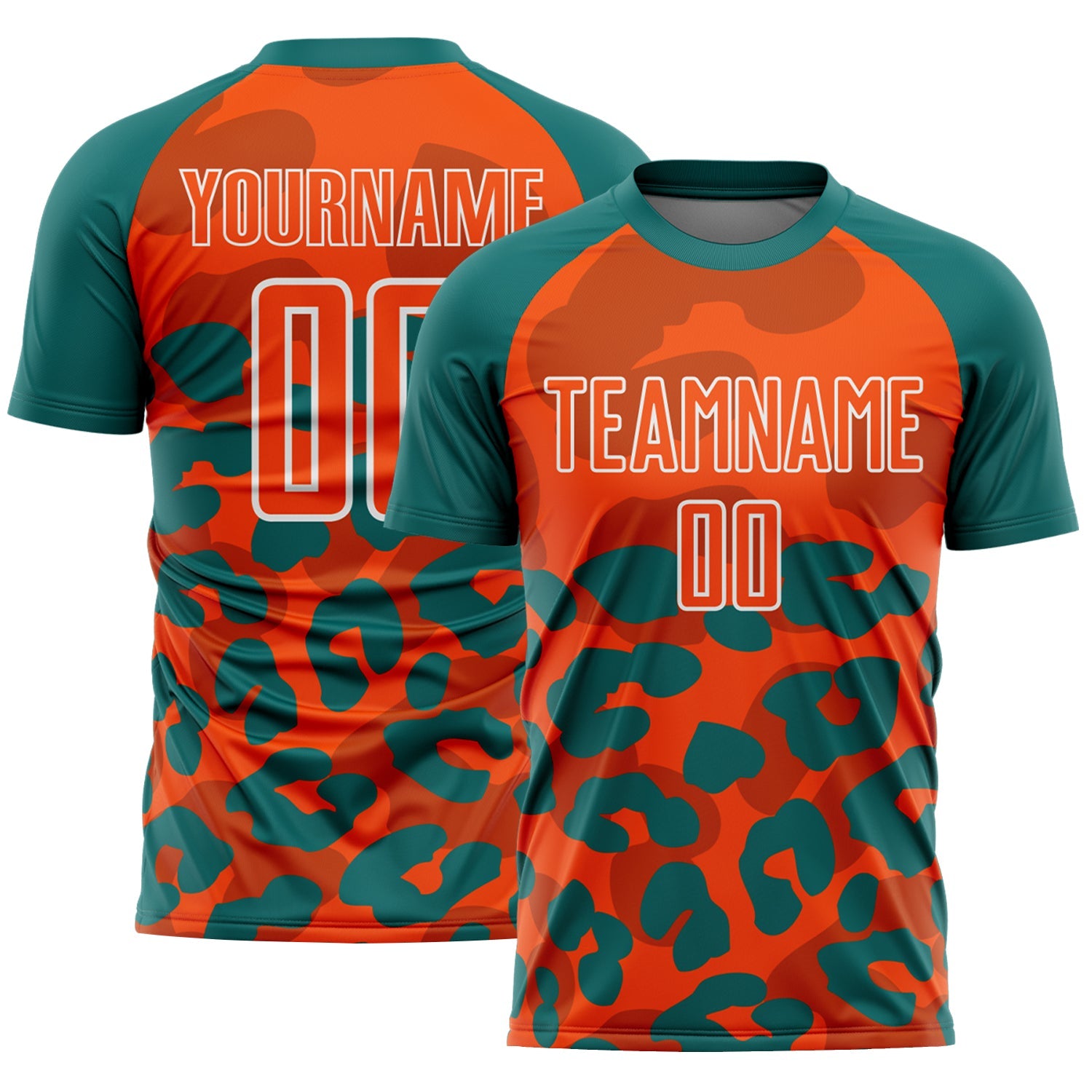 Custom Teal Orange-White Animal Leopard Print Sports Sublimation Soccer Uniform Jersey - Main View