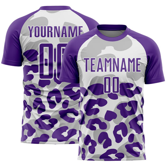 Custom Purple White Animal Leopard Print Sports Sublimation Soccer Uniform Jersey - Main View