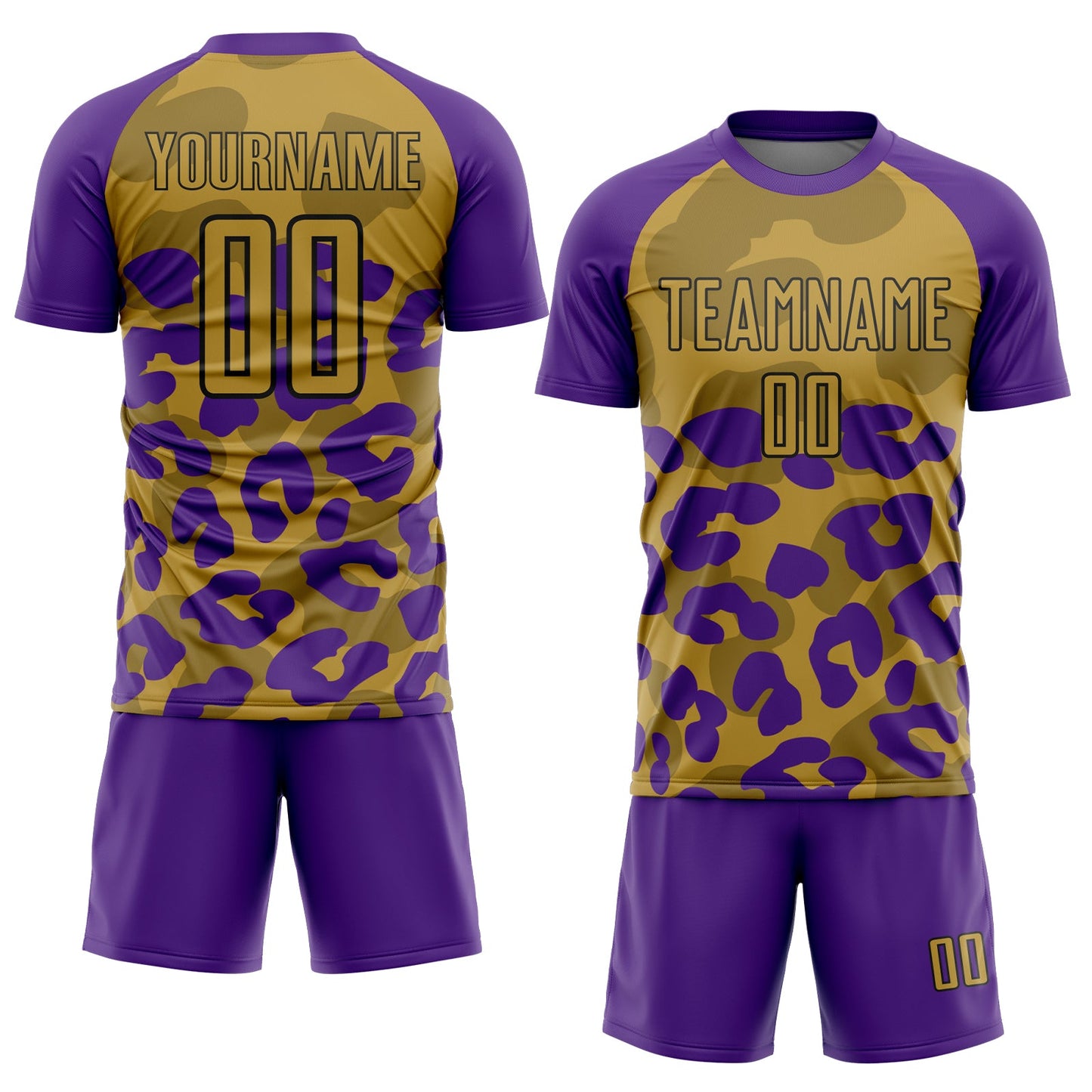 Custom Purple Old Gold-Black Animal Leopard Print Sports Sublimation Soccer Uniform Jersey view 2