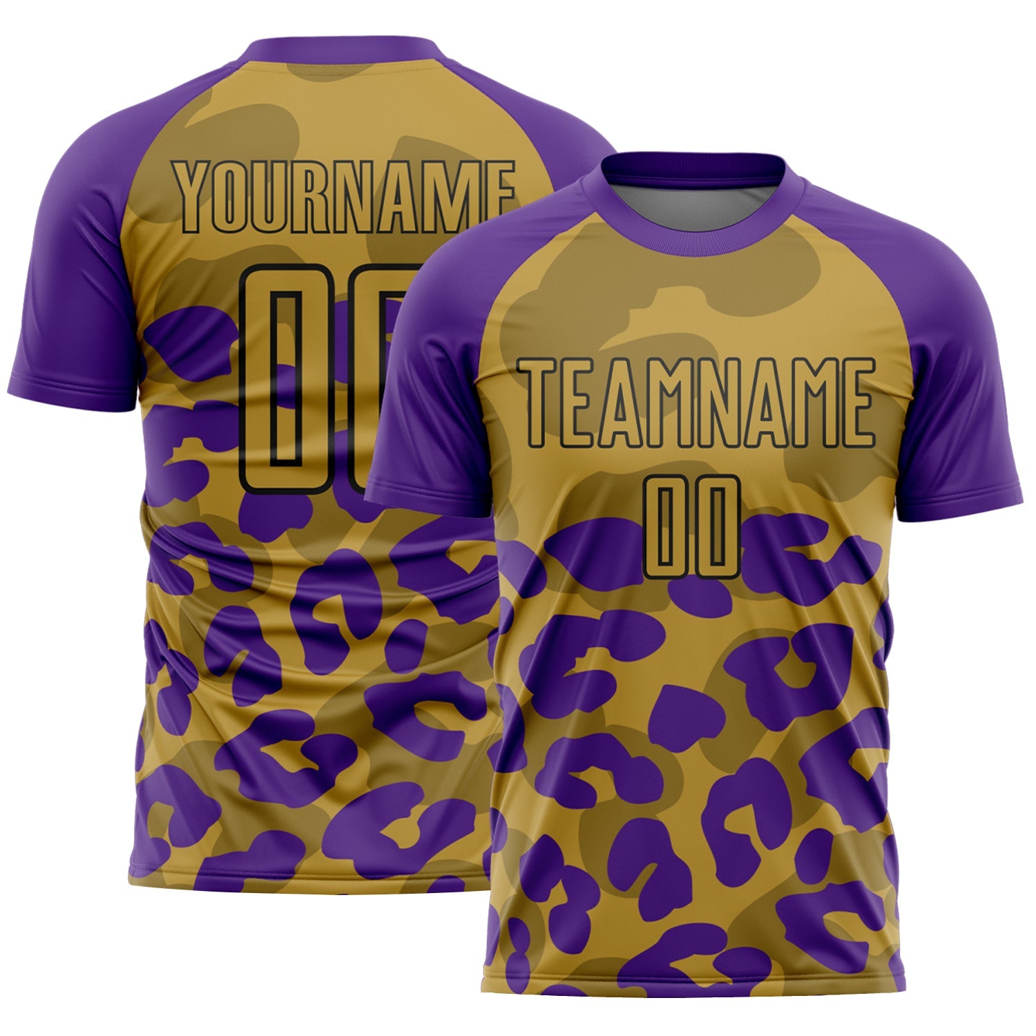 Custom Purple Old Gold-Black Animal Leopard Print Sports Sublimation Soccer Uniform Jersey - Main View
