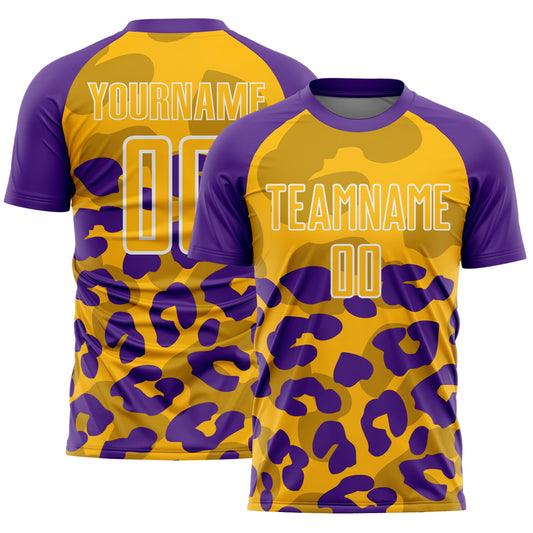 Custom Purple Gold-Black Animal Leopard Print Sports Sublimation Soccer Uniform Jersey - Main View