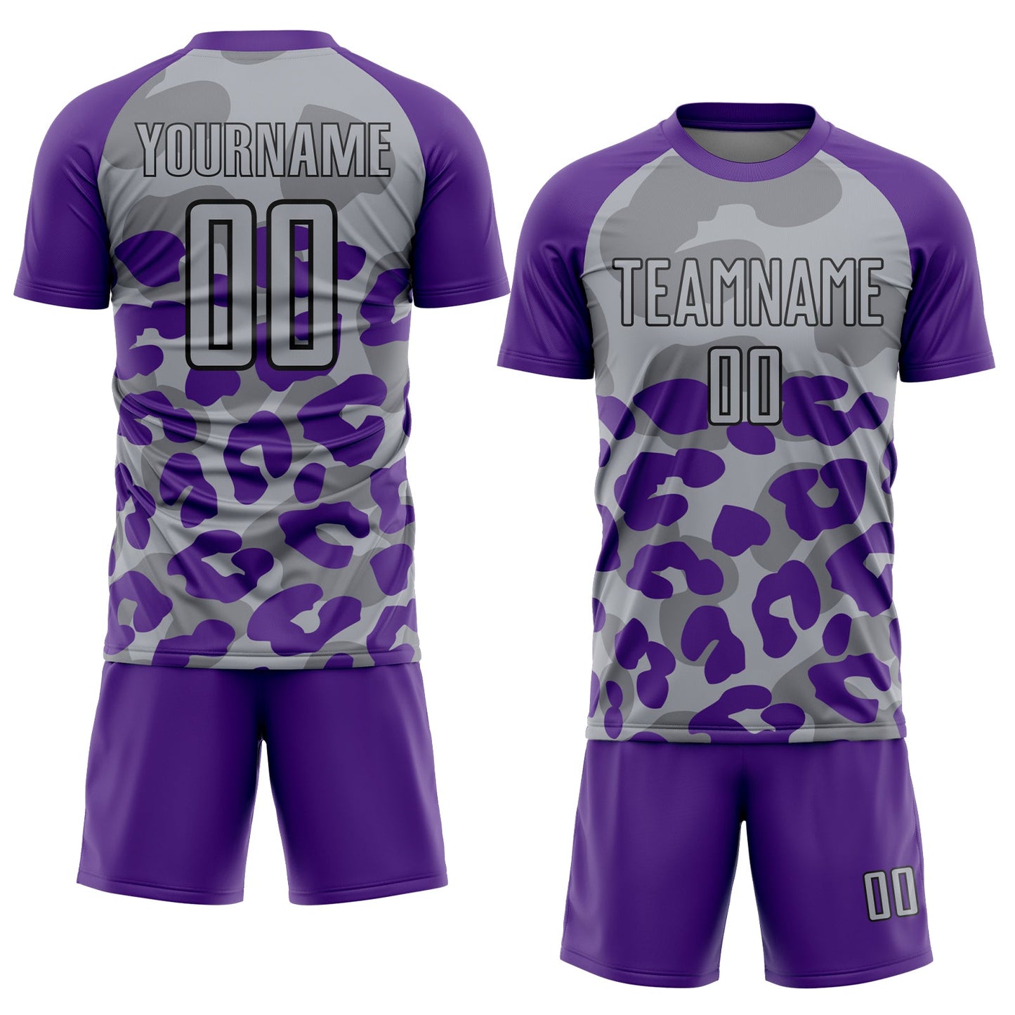 Custom Purple Gray-Black Animal Leopard Print Sports Sublimation Soccer Uniform Jersey view 2