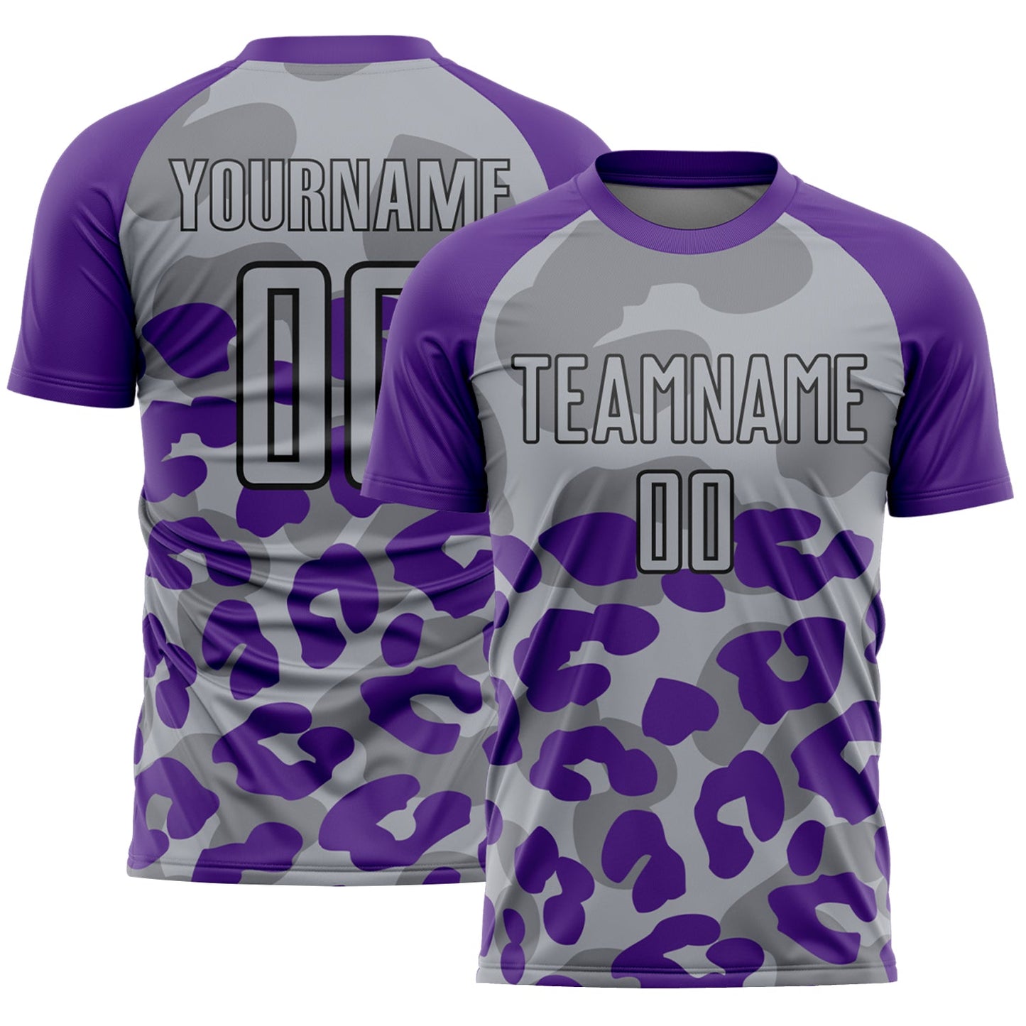 Custom Purple Gray-Black Animal Leopard Print Sports Sublimation Soccer Uniform Jersey - Main View