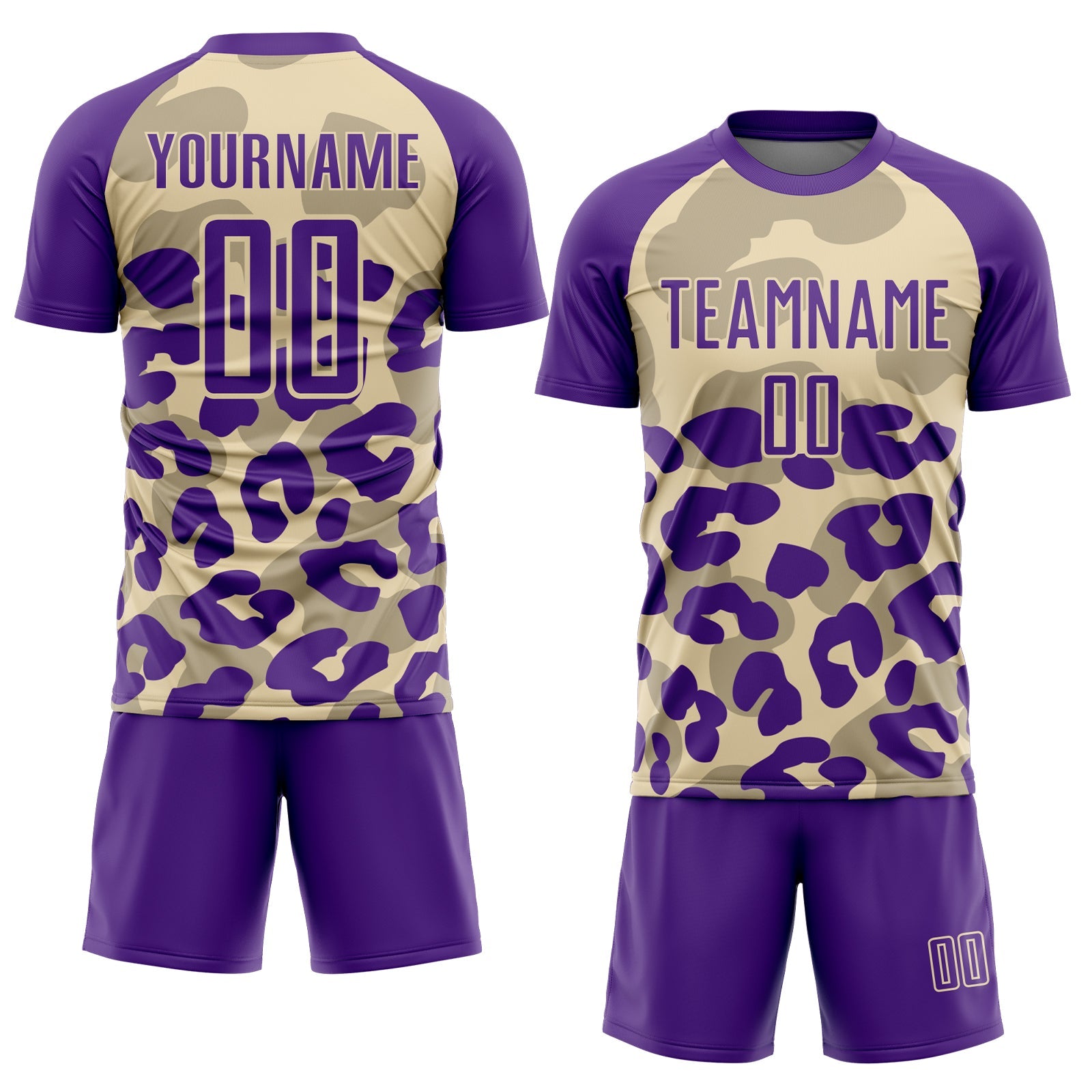 Custom Purple Cream Animal Leopard Print Sports Sublimation Soccer Uniform Jersey view 2