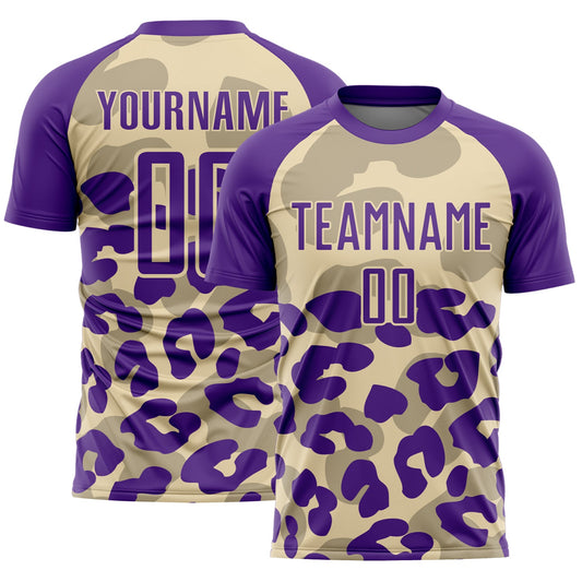 Custom Purple Cream Animal Leopard Print Sports Sublimation Soccer Uniform Jersey - Main View