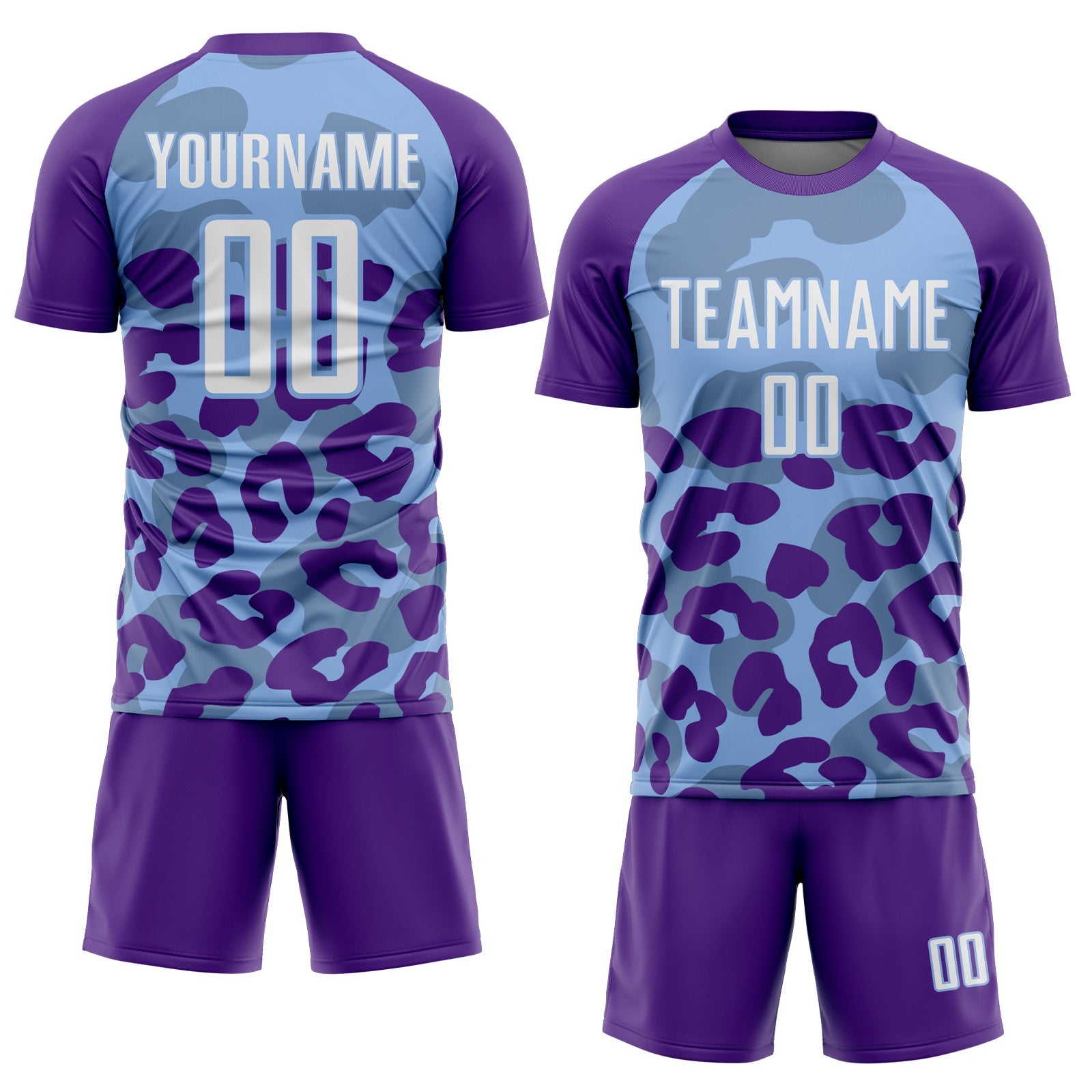 Custom Purple White-Light Blue Animal Leopard Print Sports Sublimation Soccer Uniform Jersey view 2