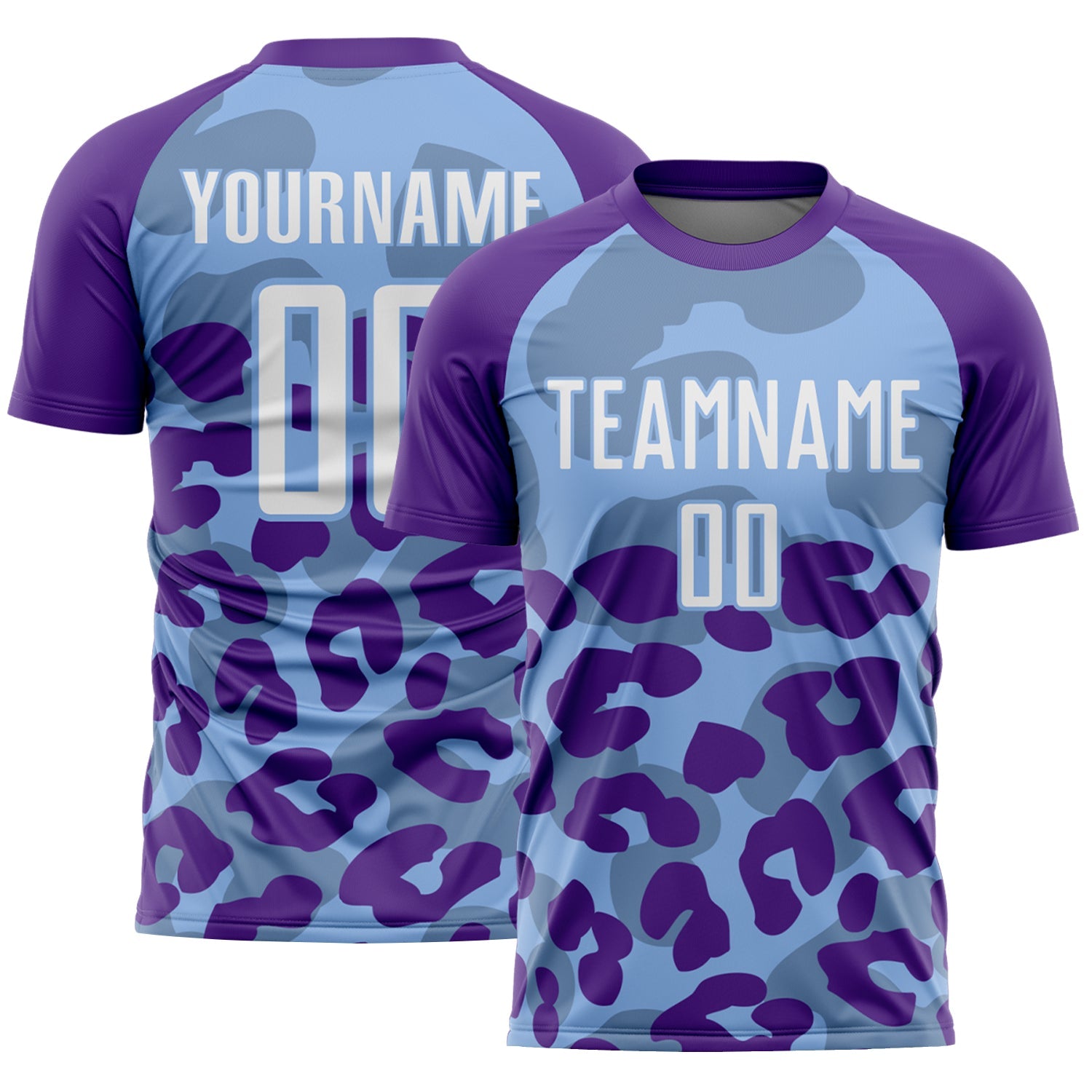Custom Purple White-Light Blue Animal Leopard Print Sports Sublimation Soccer Uniform Jersey - Main View