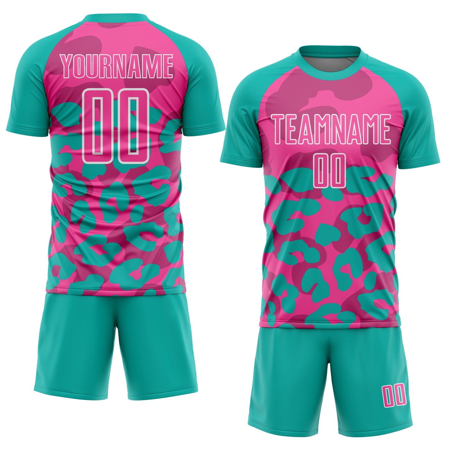 Custom Aqua Pink-White Animal Leopard Print Sports Sublimation Soccer Uniform Jersey view 2