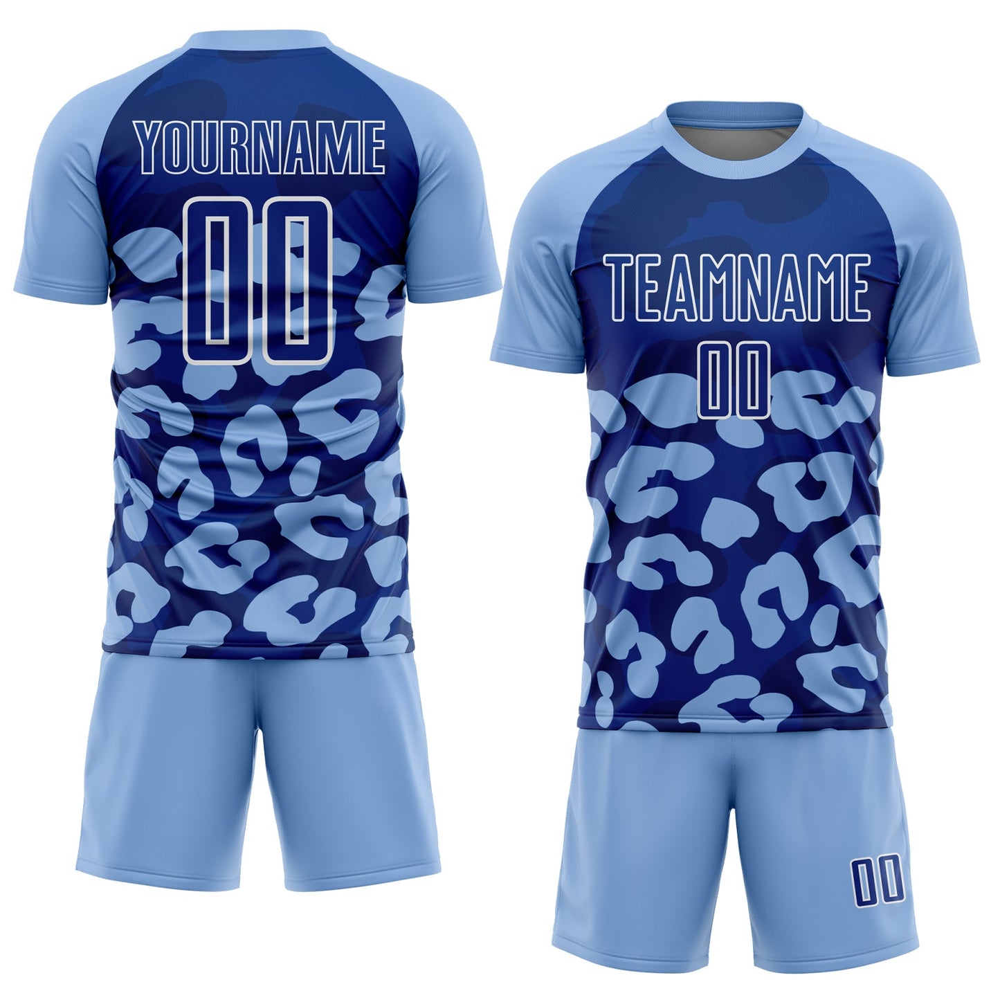 Custom Light Blue Royal-White Animal Leopard Print Sports Sublimation Soccer Uniform Jersey view 2