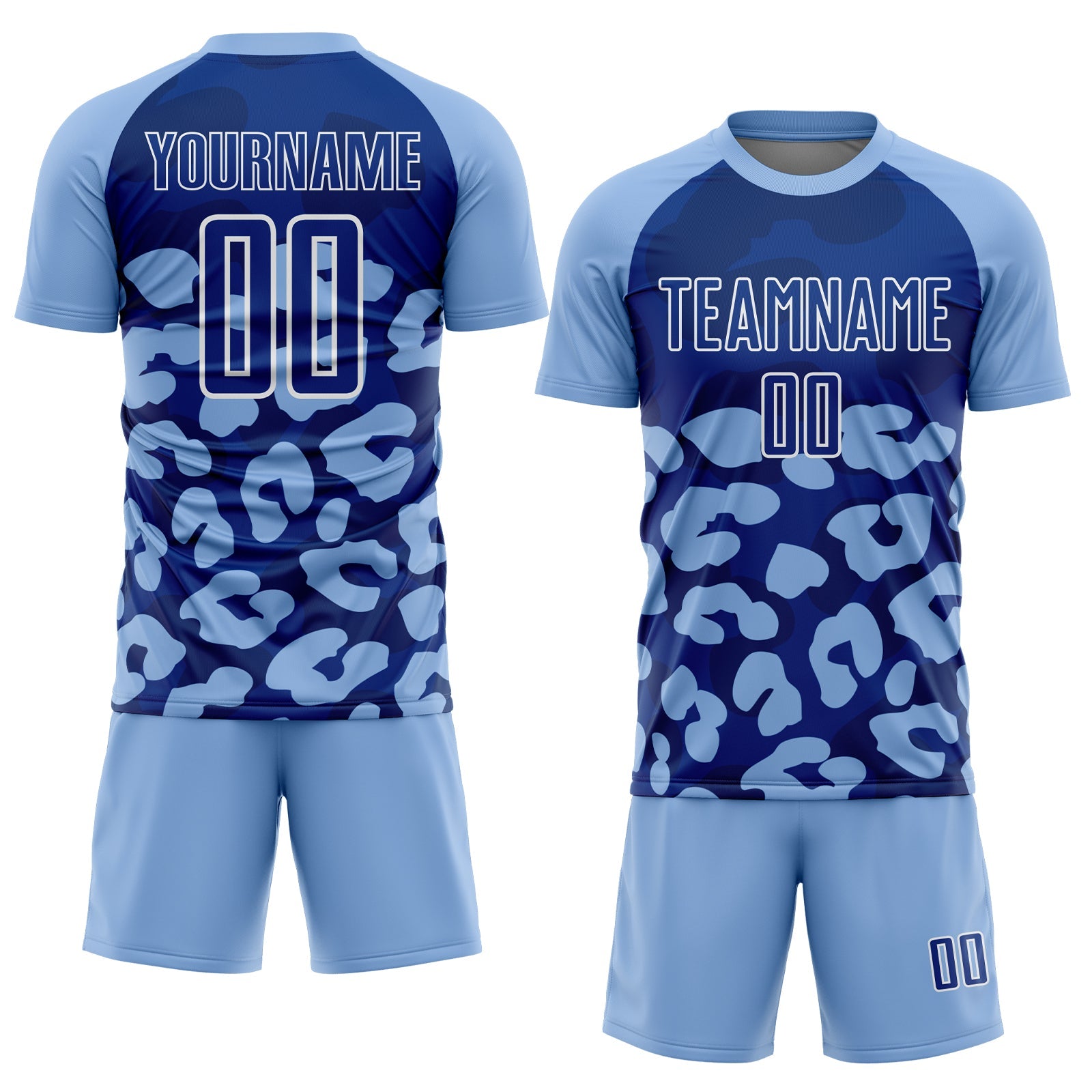 Custom Light Blue Royal-White Animal Leopard Print Sports Sublimation Soccer Uniform Jersey view 2