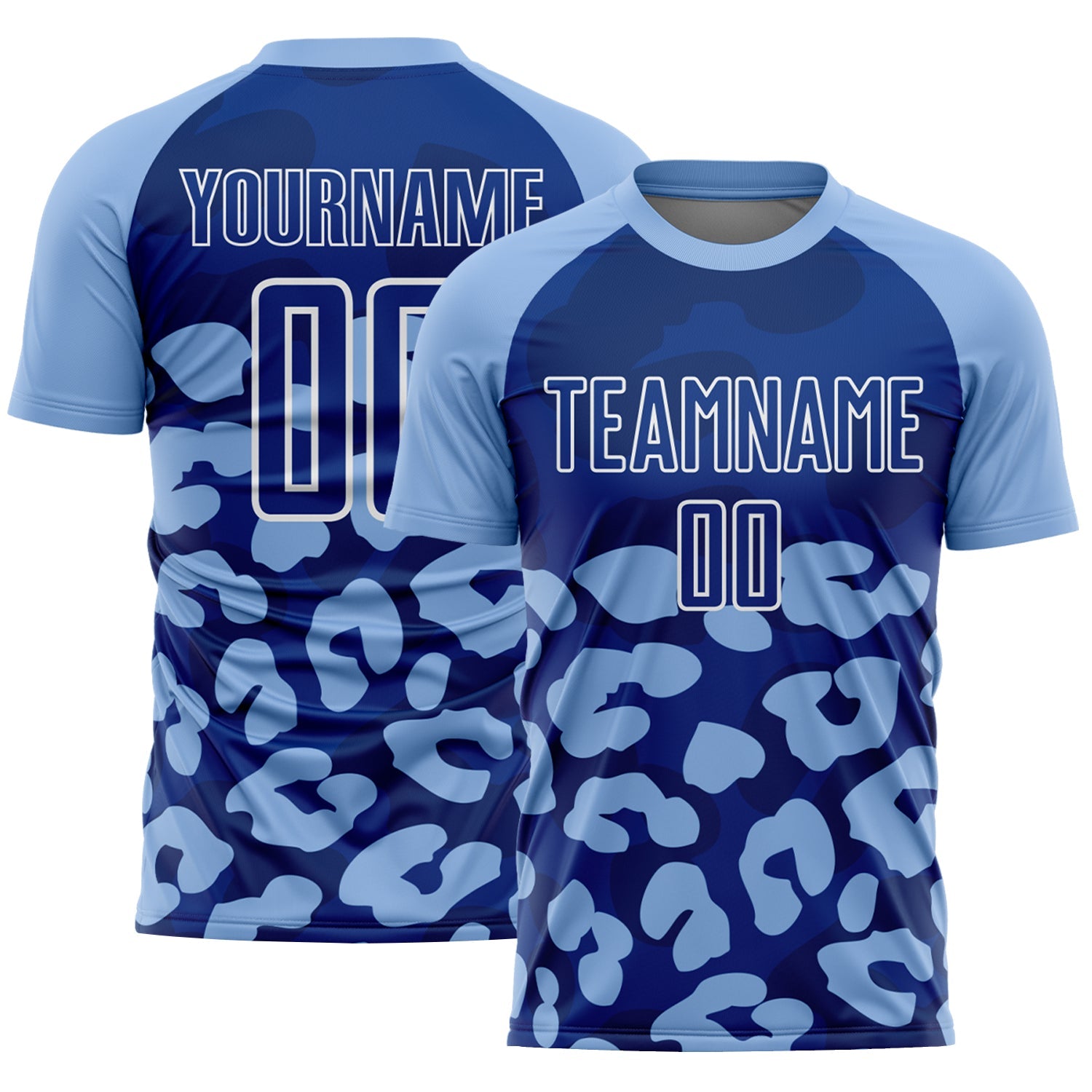 Custom Light Blue Royal-White Animal Leopard Print Sports Sublimation Soccer Uniform Jersey - Main View