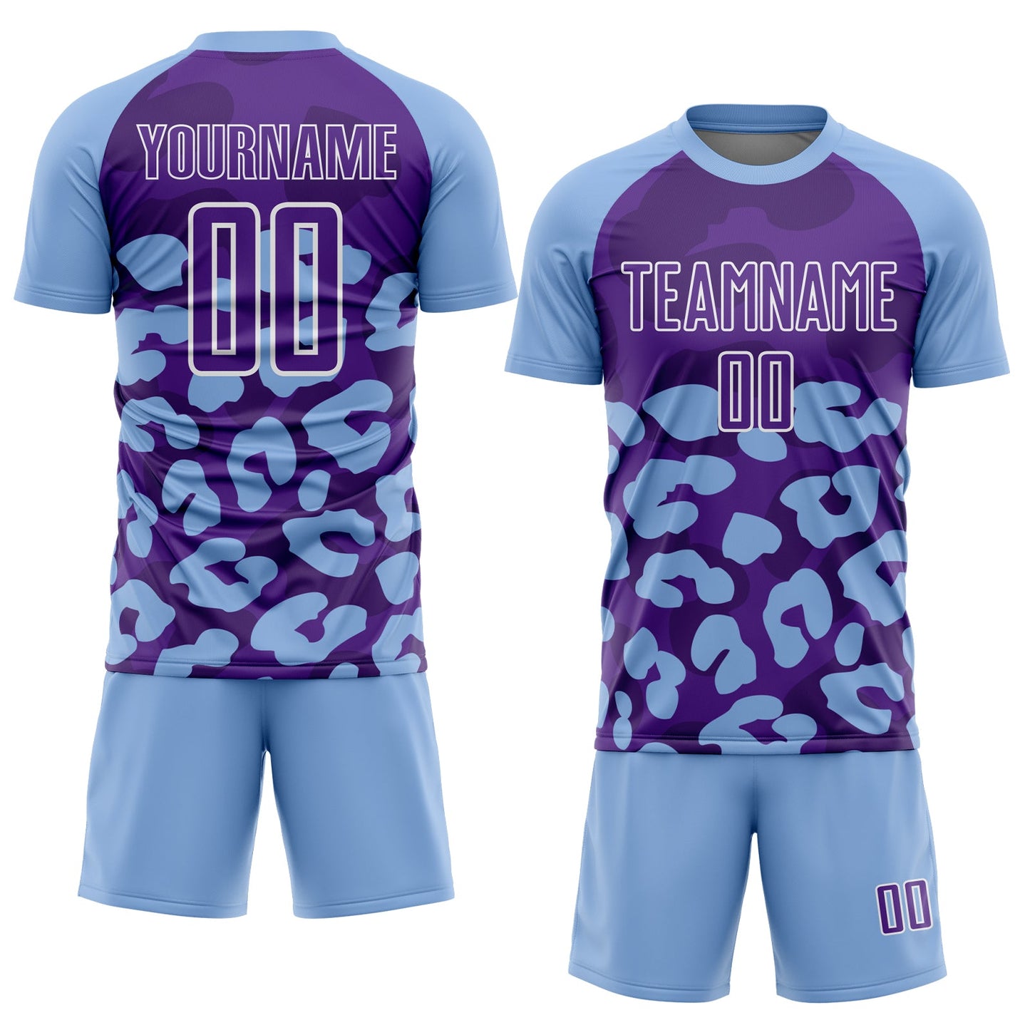 Custom Light Blue Purple-White Animal Leopard Print Sports Sublimation Soccer Uniform Jersey view 2