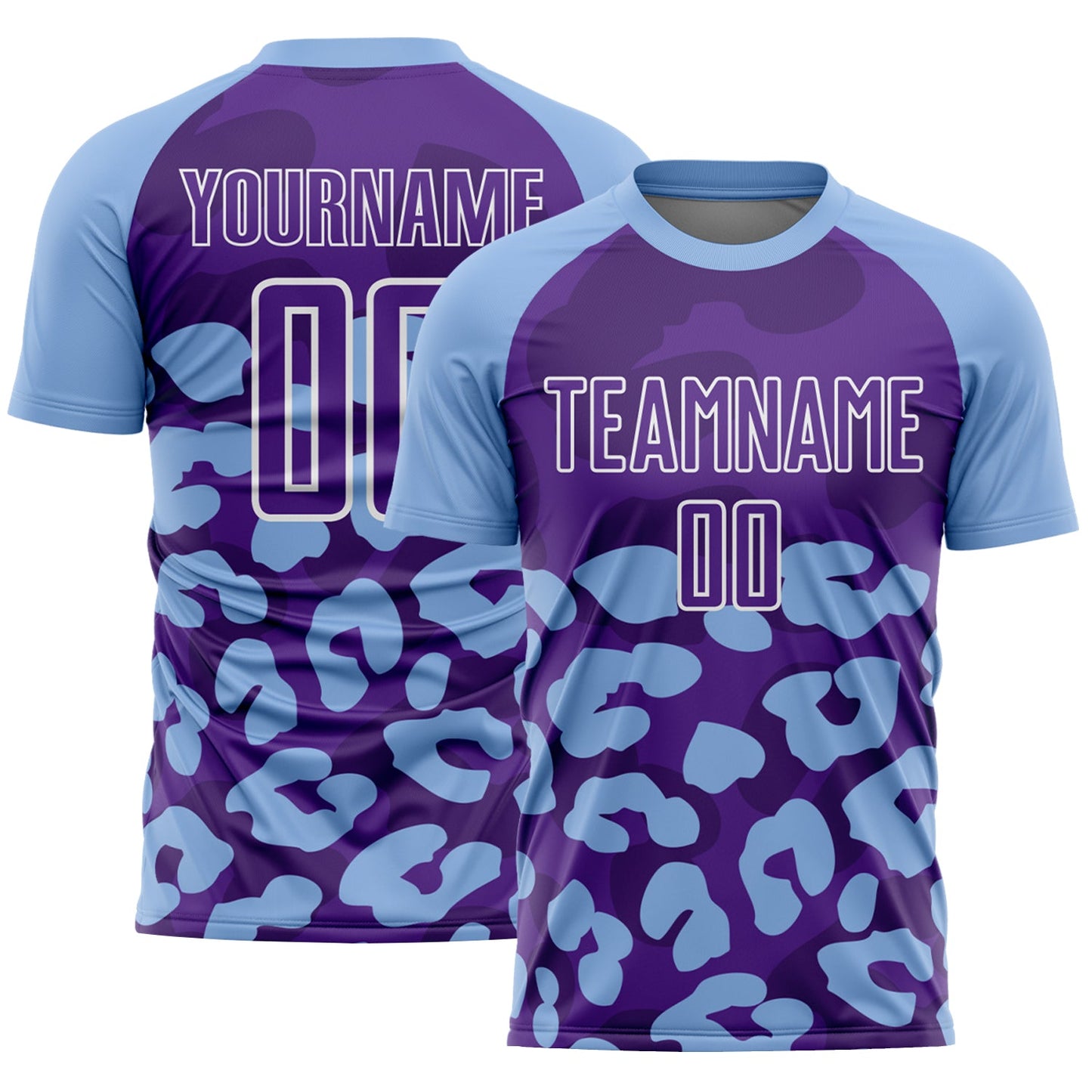 Custom Light Blue Purple-White Animal Leopard Print Sports Sublimation Soccer Uniform Jersey - Main View