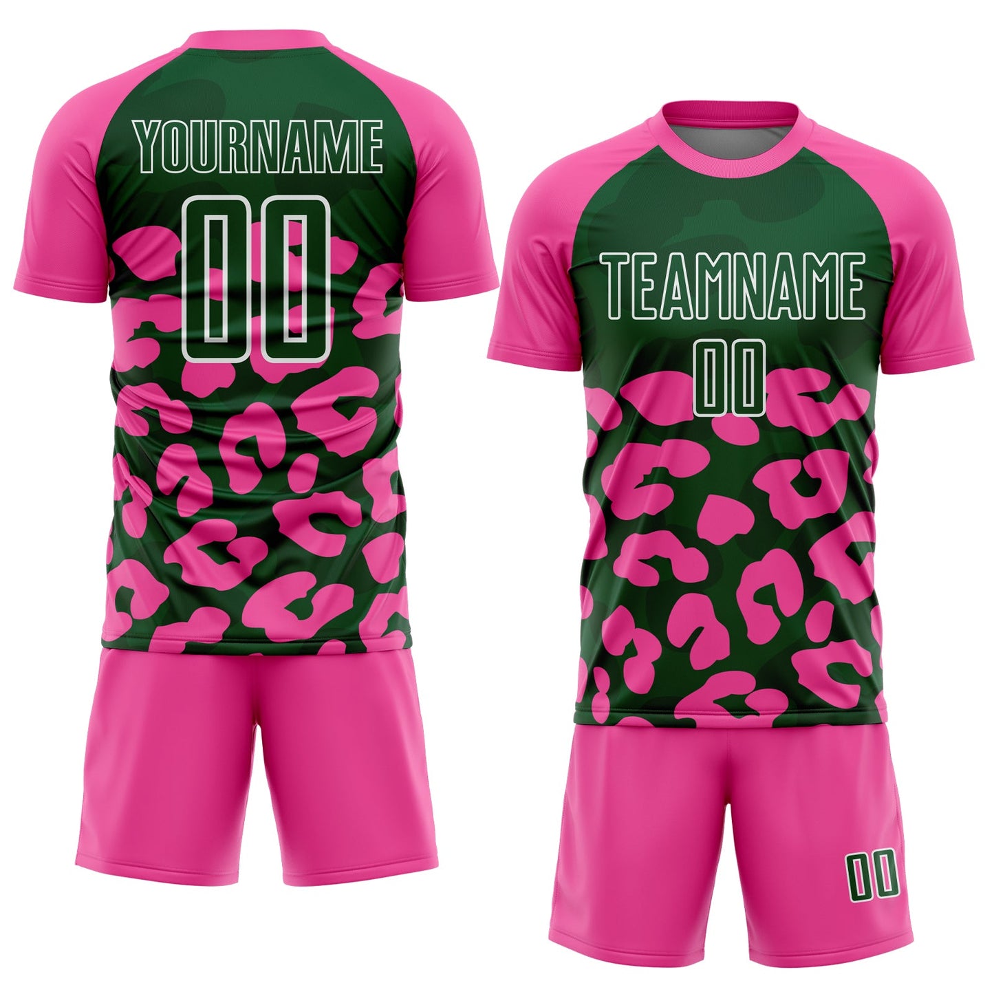 Custom Pink Green-White Animal Leopard Print Sports Sublimation Soccer Uniform Jersey view 2