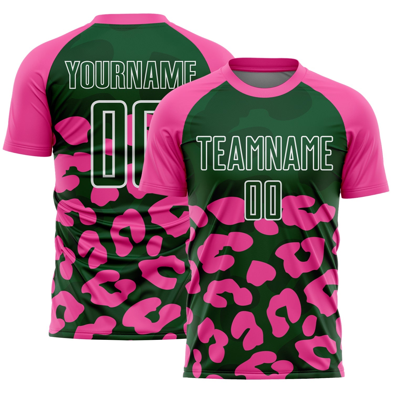 Custom Pink Green-White Animal Leopard Print Sports Sublimation Soccer Uniform Jersey - Main View