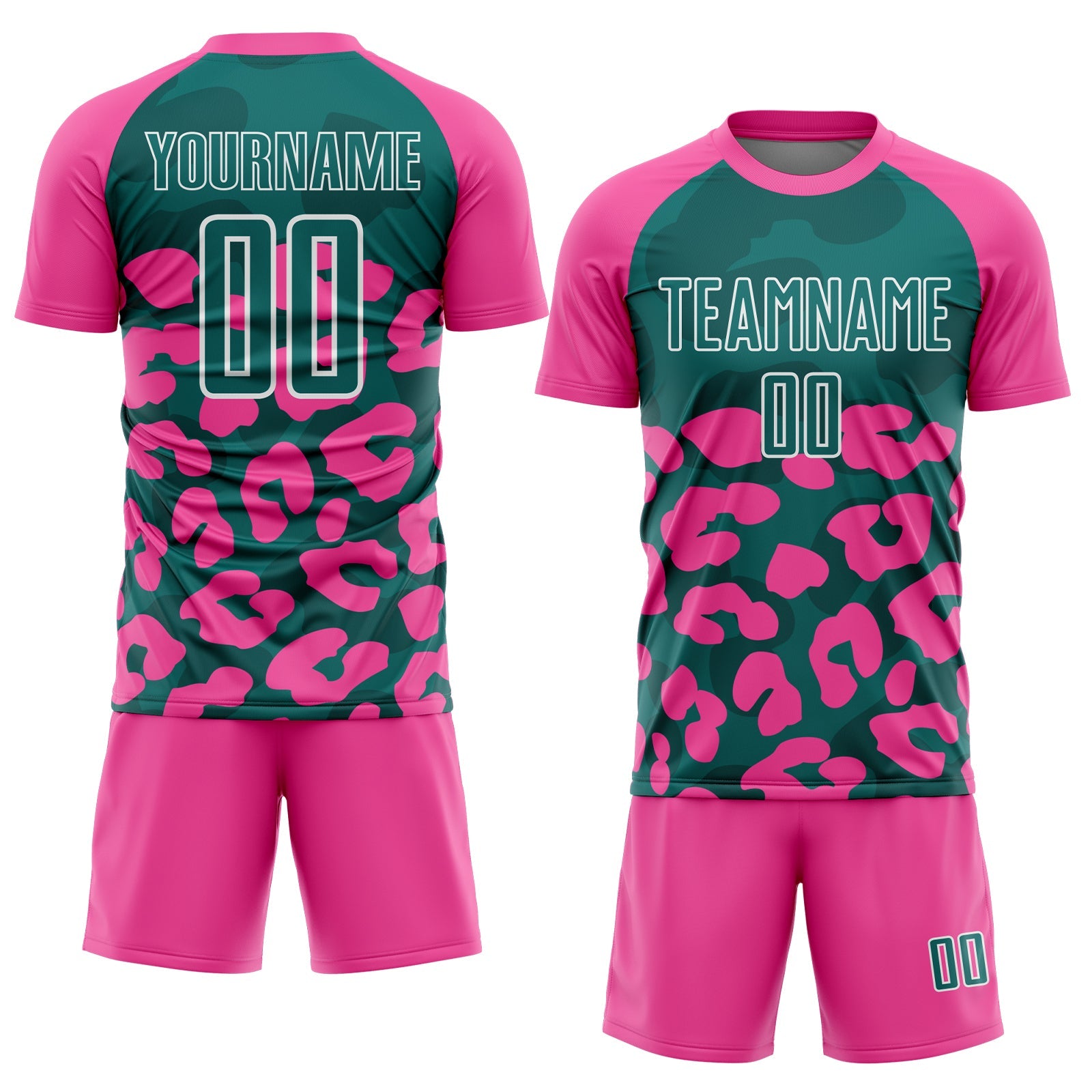 Custom Pink Teal-White Animal Leopard Print Sports Sublimation Soccer Uniform Jersey view 2