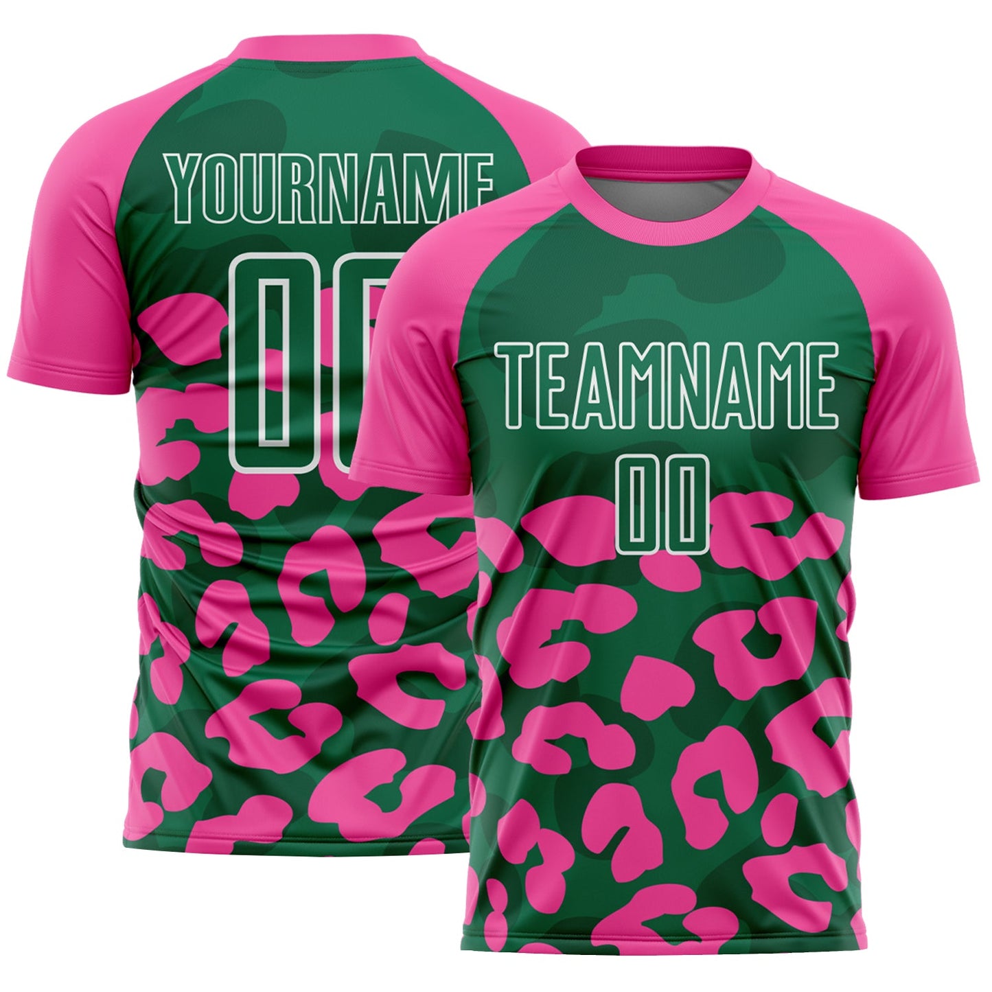 Custom Pink Kelly Green-White Animal Leopard Print Sports Sublimation Soccer Uniform Jersey - Main View