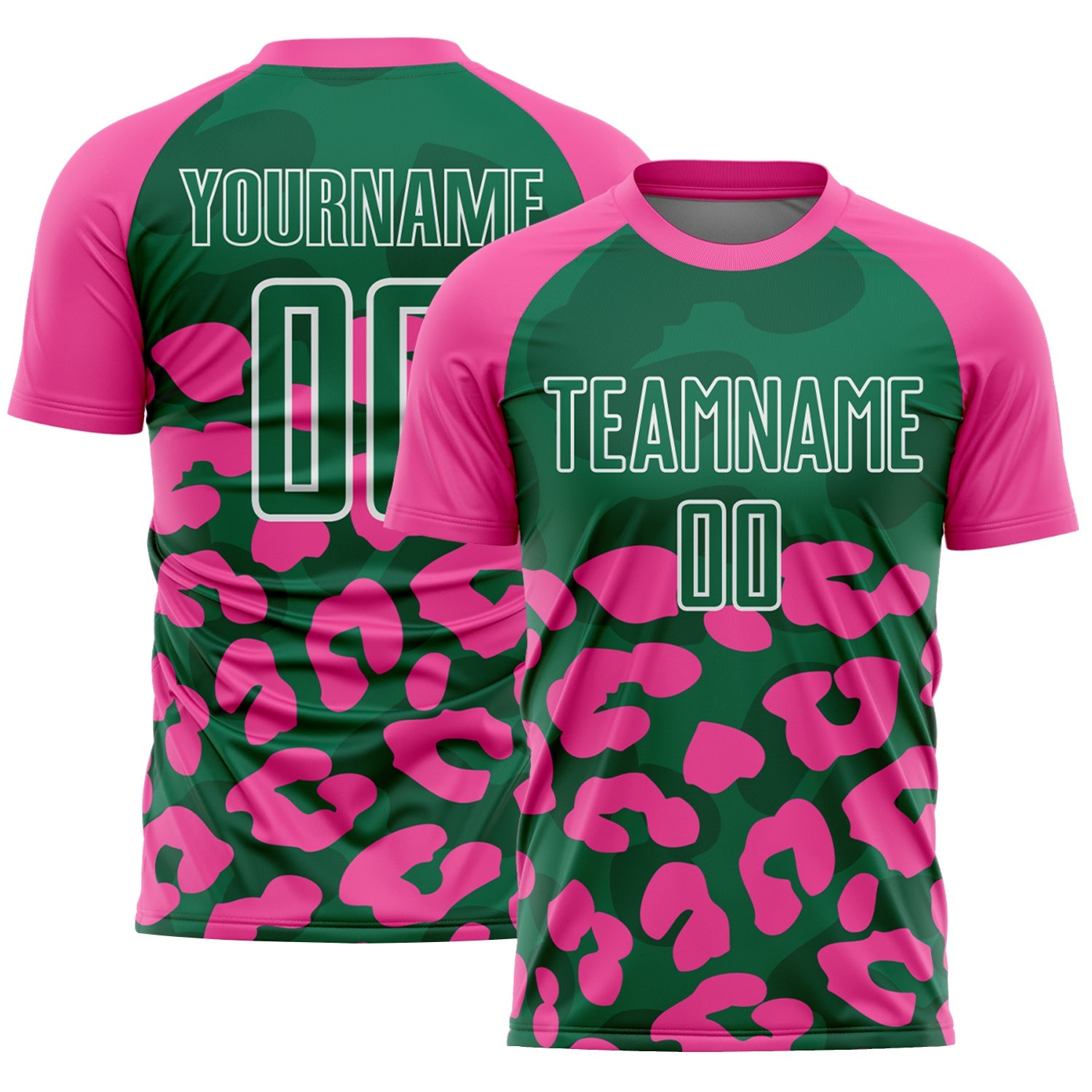 Custom Pink Kelly Green-White Animal Leopard Print Sports Sublimation Soccer Uniform Jersey - Main View
