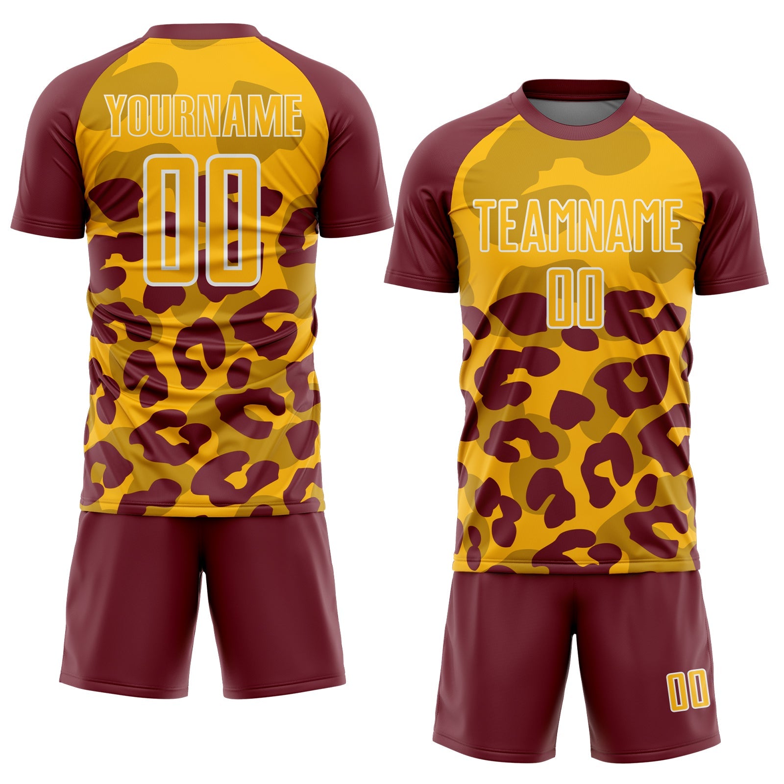 Custom Burgundy Gold-White Animal Leopard Print Sports Sublimation Soccer Uniform Jersey view 2