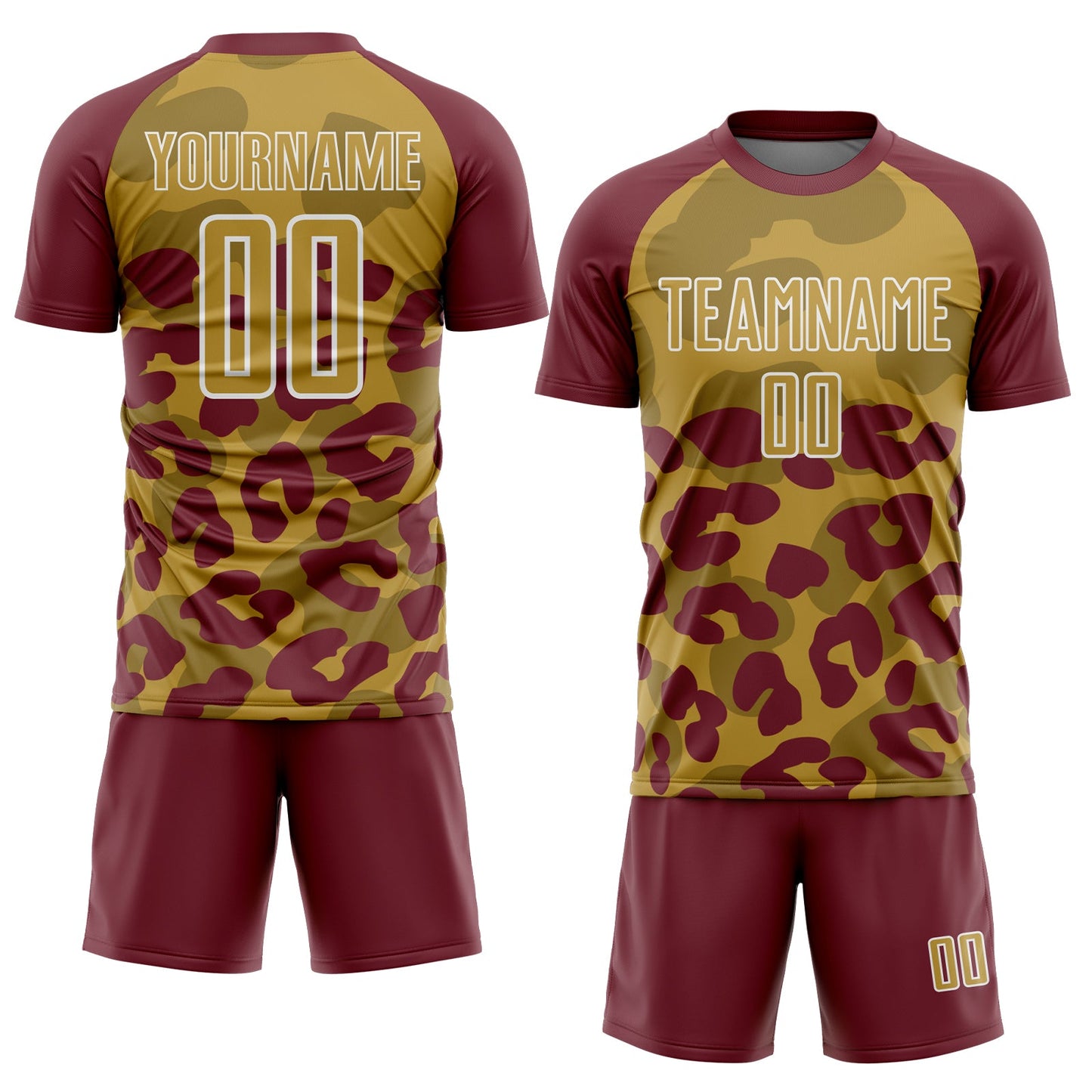 Custom Burgundy Old Gold-White Animal Leopard Print Sports Sublimation Soccer Uniform Jersey view 2