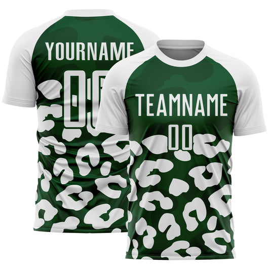 Custom White Green Animal Leopard Print Sports Sublimation Soccer Uniform Jersey - Main View
