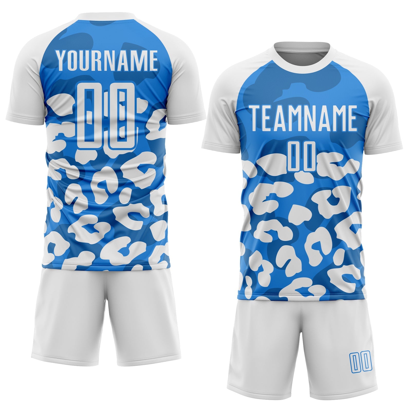 Custom White Powder Blue Animal Leopard Print Sports Sublimation Soccer Uniform Jersey view 2