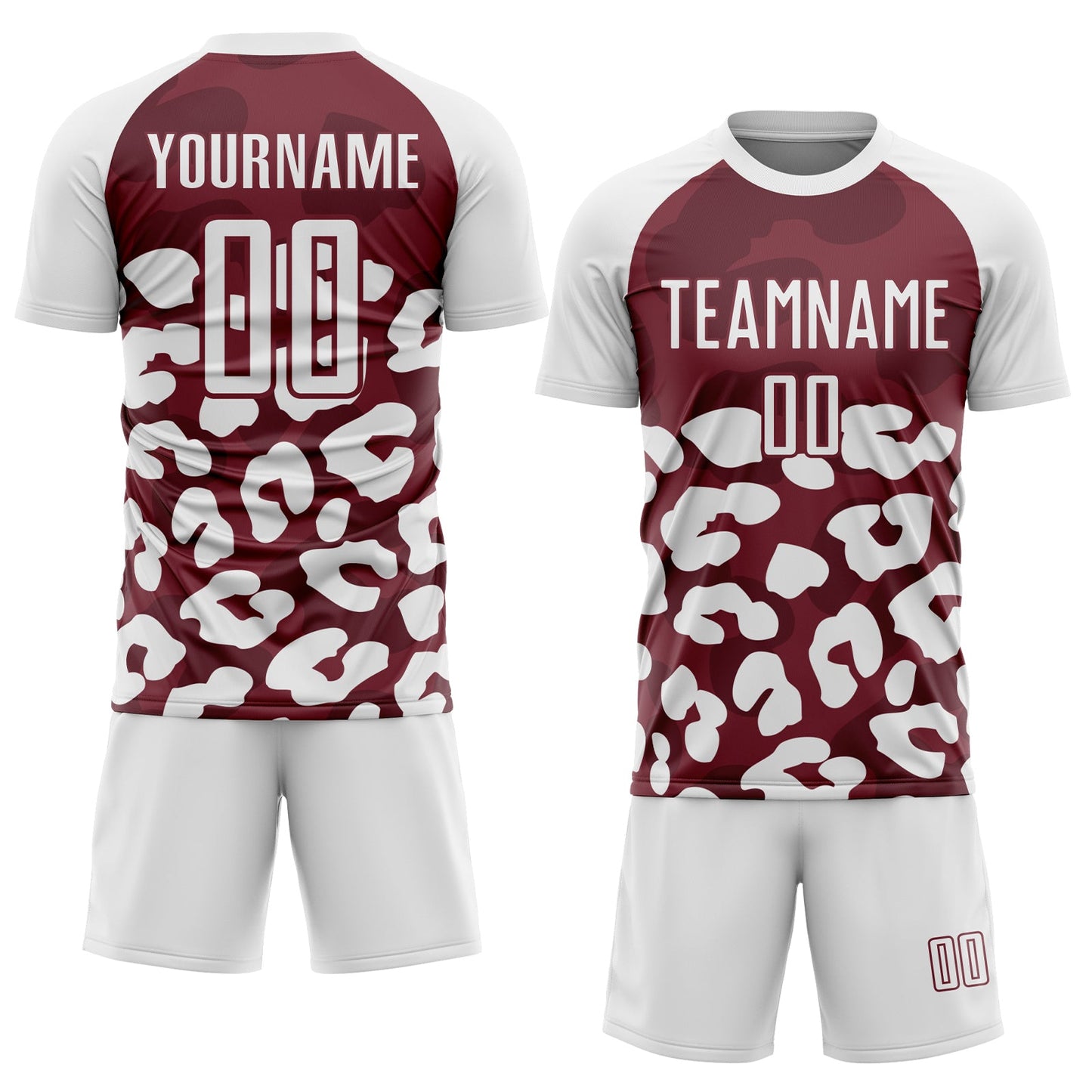 Custom White Burgundy Animal Leopard Print Sports Sublimation Soccer Uniform Jersey view 2