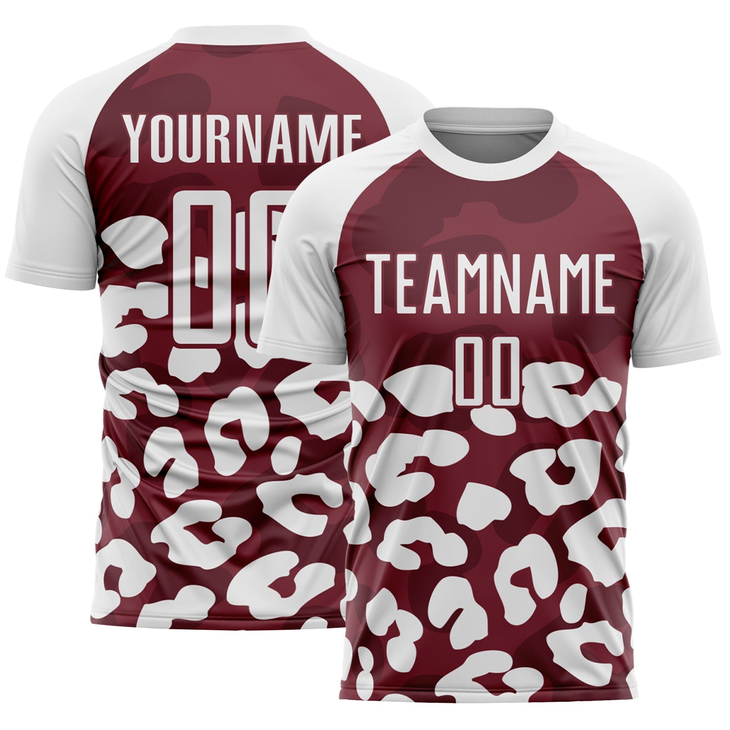 Custom White Burgundy Animal Leopard Print Sports Sublimation Soccer Uniform Jersey - Main View