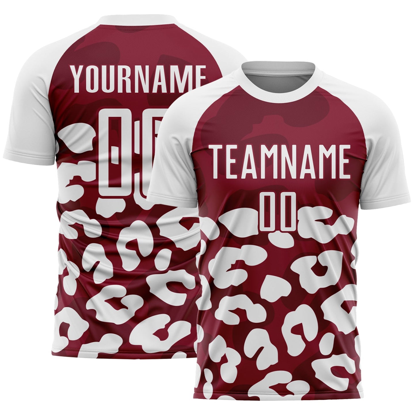 Custom White Crimson Animal Leopard Print Sports Sublimation Soccer Uniform Jersey - Main View