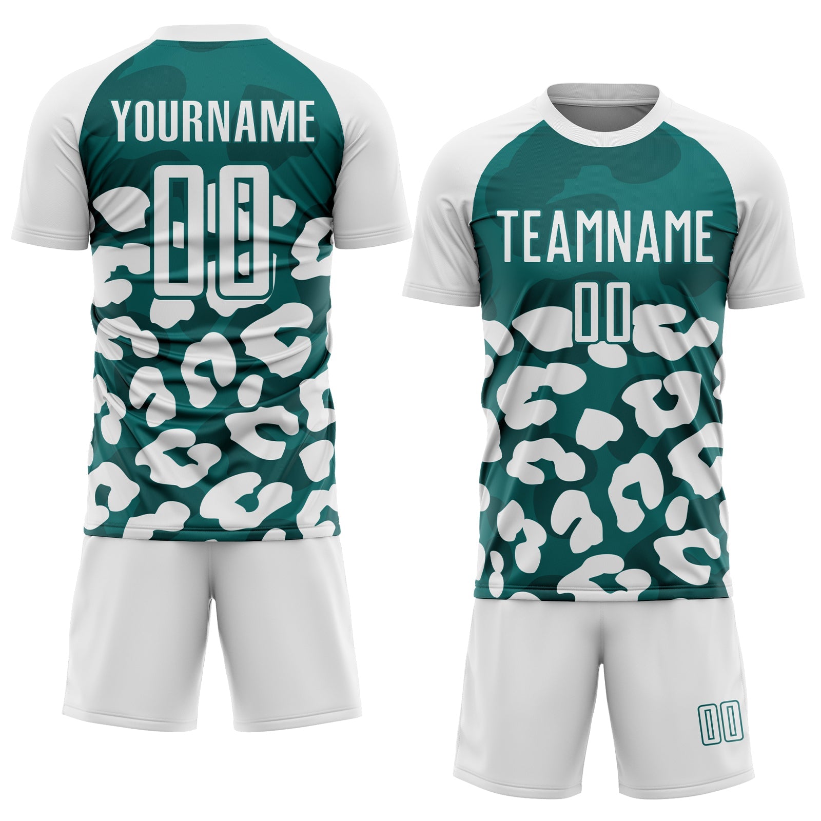 Custom White Teal Animal Leopard Print Sports Sublimation Soccer Uniform Jersey view 2