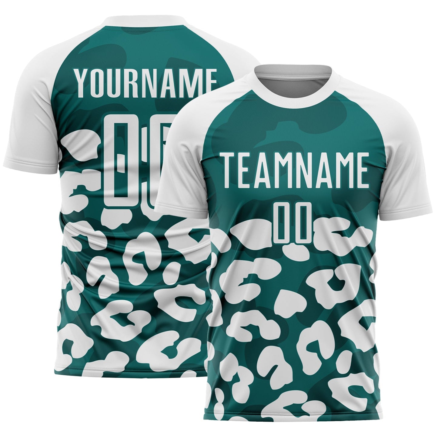 Custom White Teal Animal Leopard Print Sports Sublimation Soccer Uniform Jersey - Main View