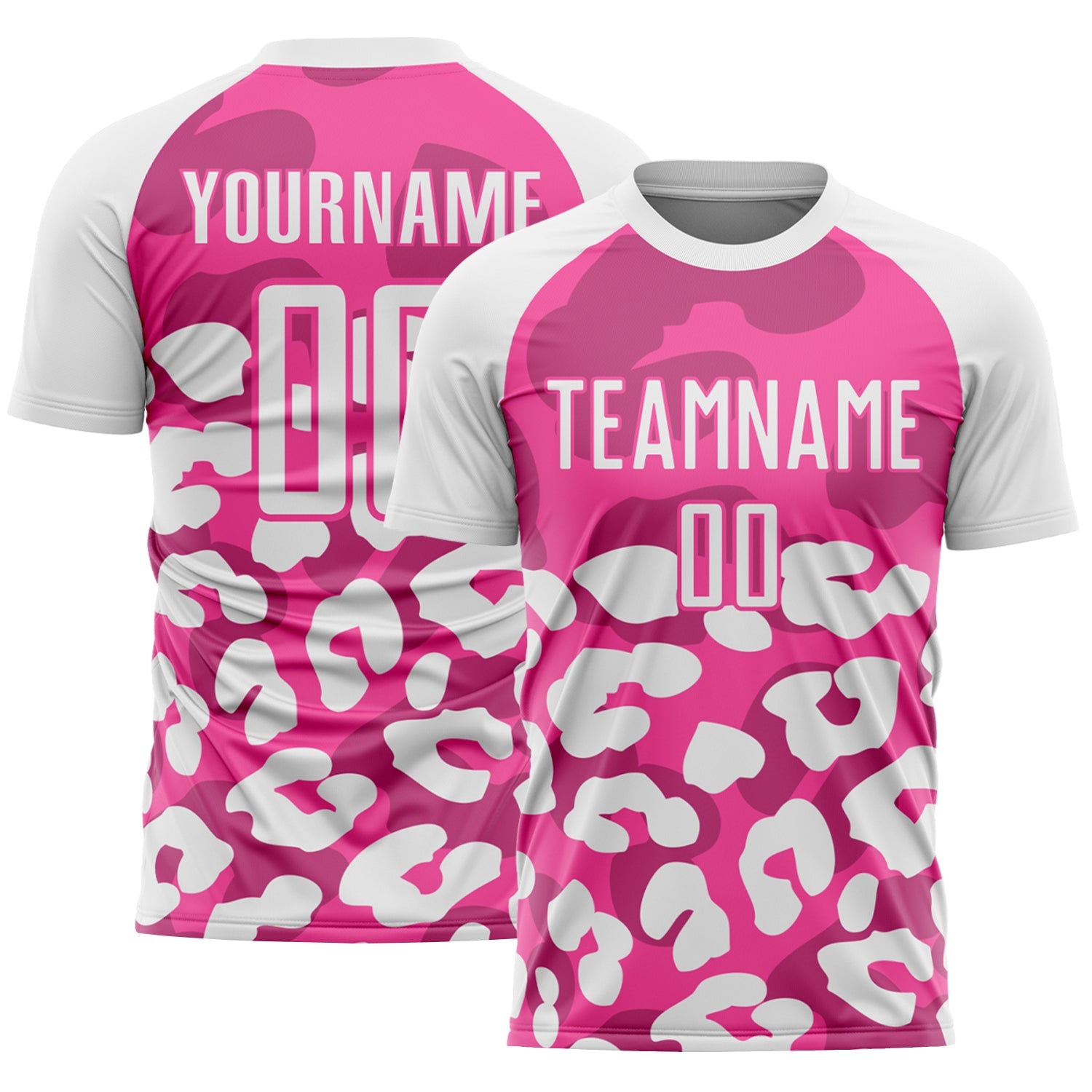 Custom White Pink Animal Leopard Print Sports Sublimation Soccer Uniform Jersey - Main View