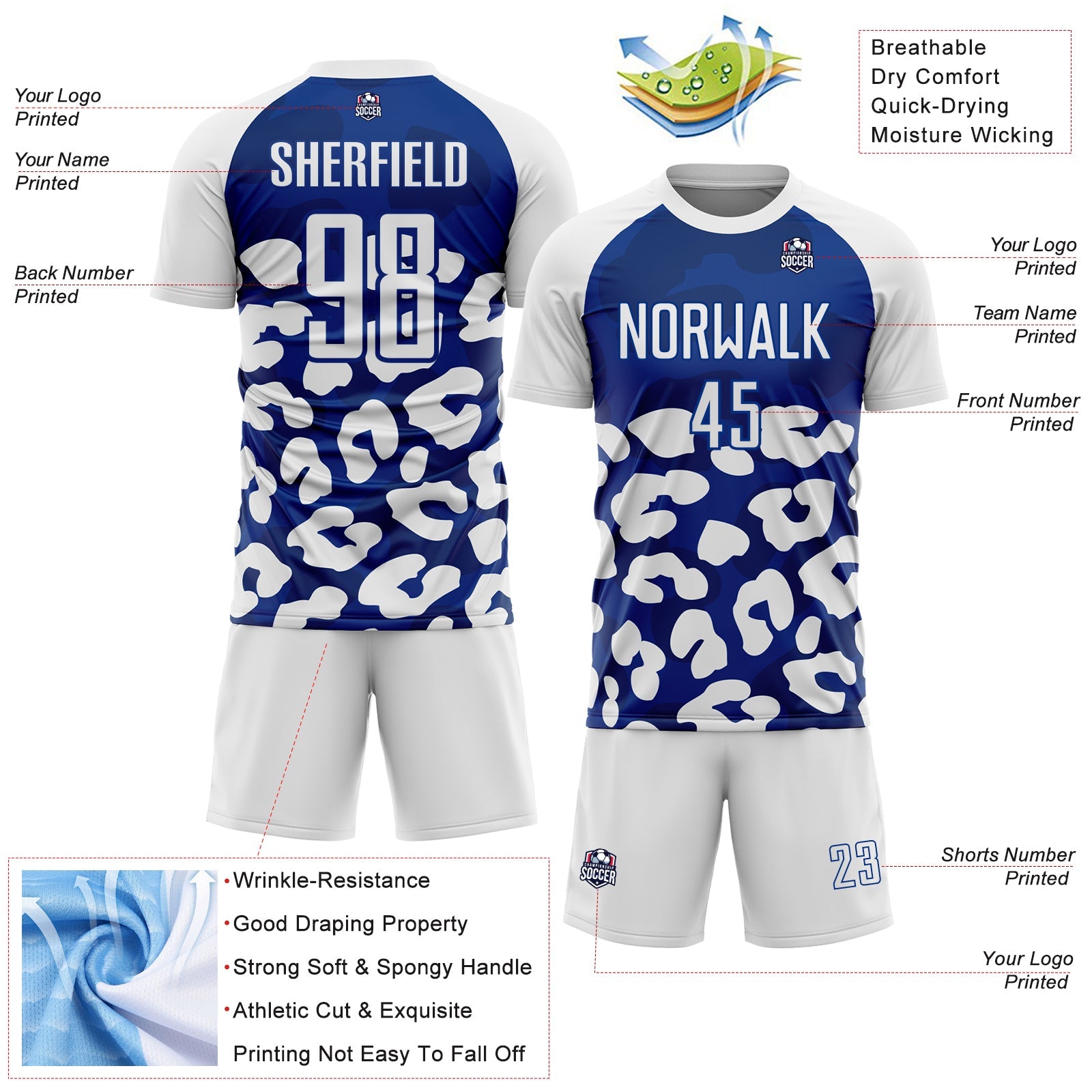 Custom White Royal Animal Leopard Print Sports Sublimation Soccer Uniform Jersey view 4