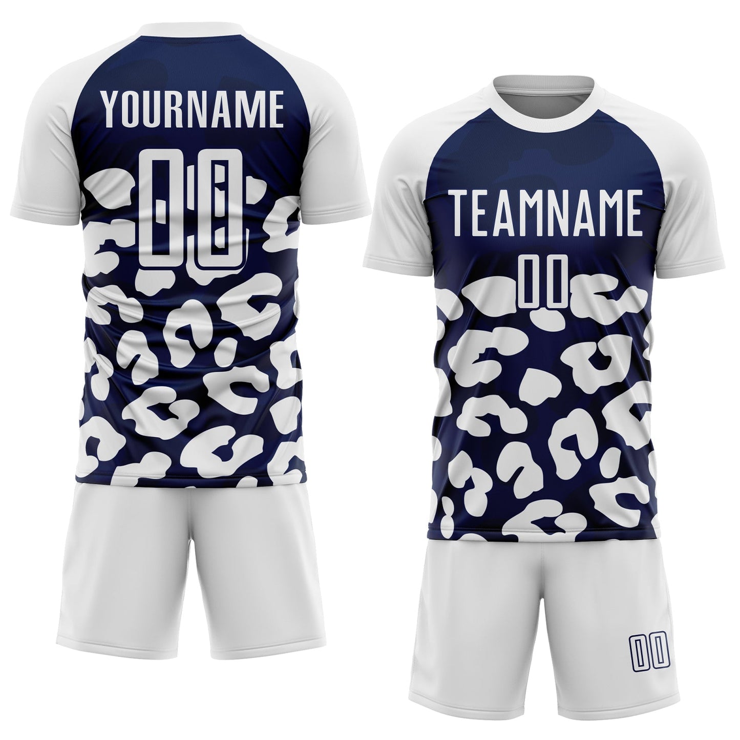 Custom White Navy Animal Leopard Print Sports Sublimation Soccer Uniform Jersey view 2