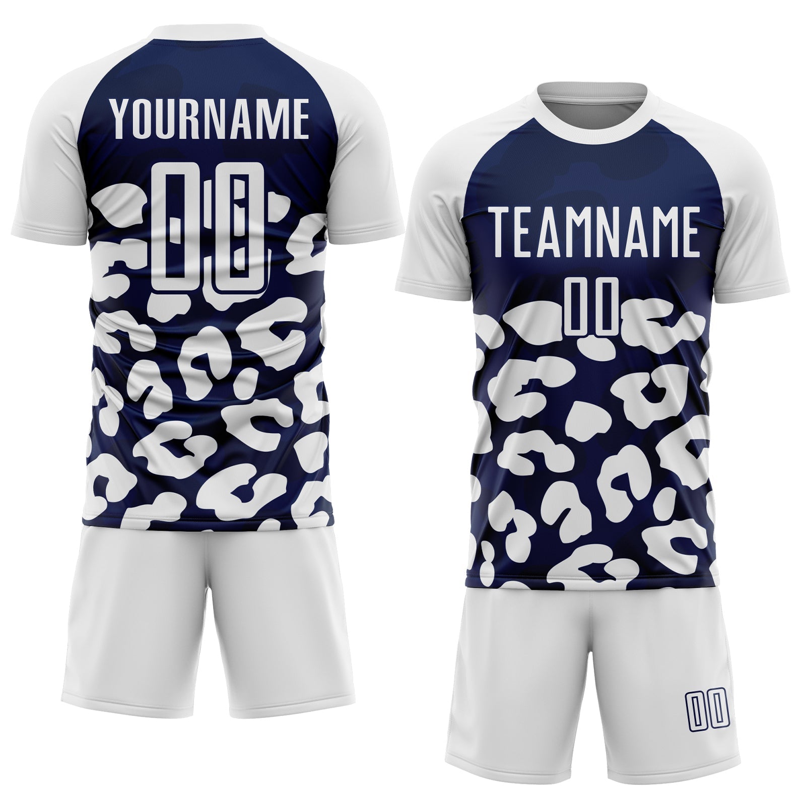 Custom White Navy Animal Leopard Print Sports Sublimation Soccer Uniform Jersey view 2