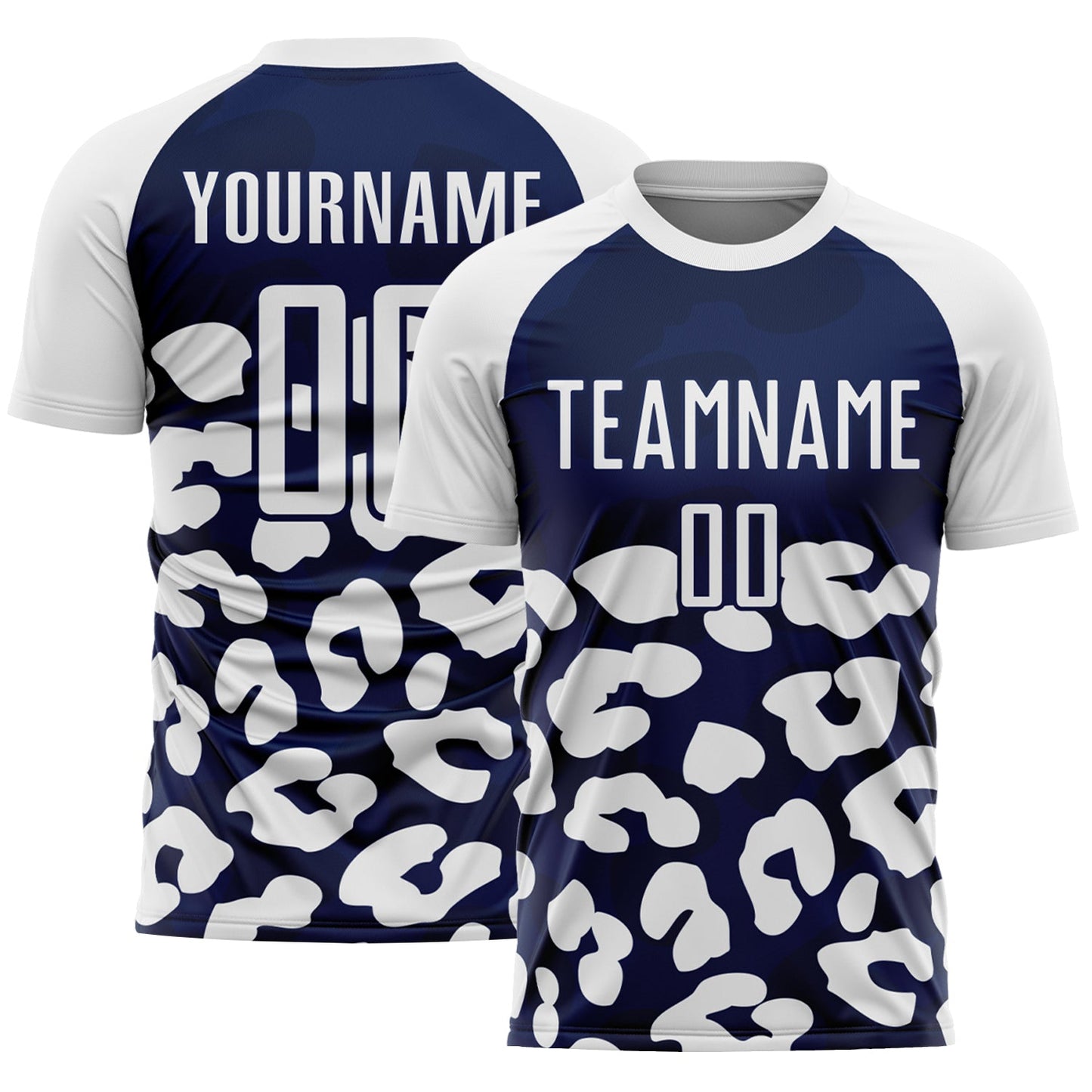 Custom White Navy Animal Leopard Print Sports Sublimation Soccer Uniform Jersey - Main View