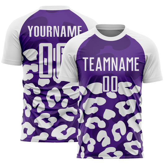 Custom White Purple Animal Leopard Print Sports Sublimation Soccer Uniform Jersey - Main View