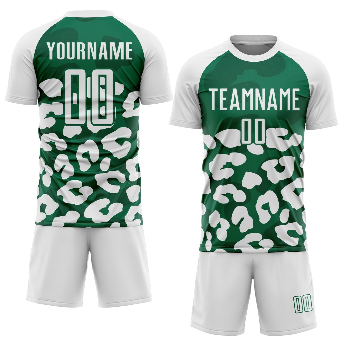 Custom White Kelly Green Animal Leopard Print Sports Sublimation Soccer Uniform Jersey view 2