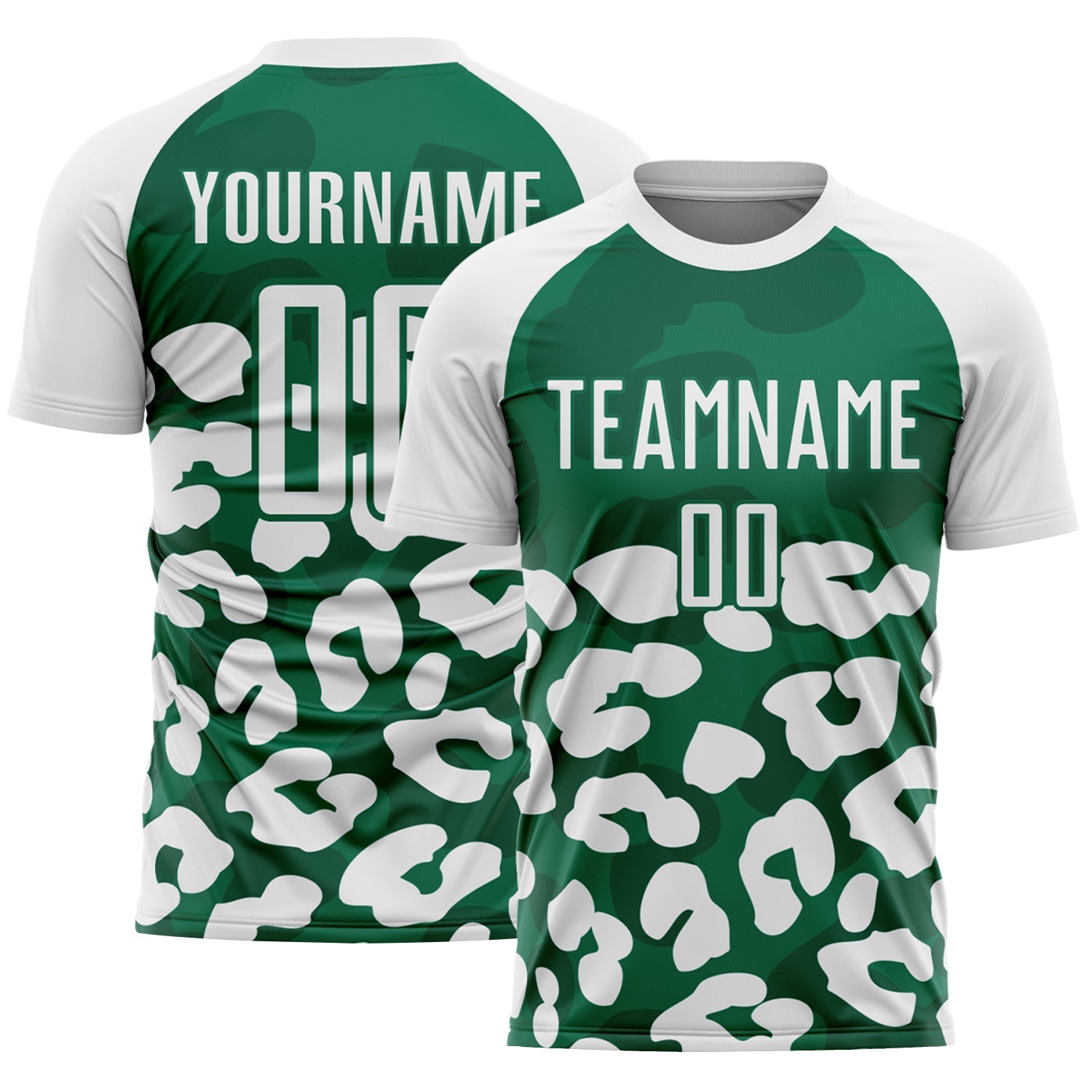 Custom White Kelly Green Animal Leopard Print Sports Sublimation Soccer Uniform Jersey - Main View