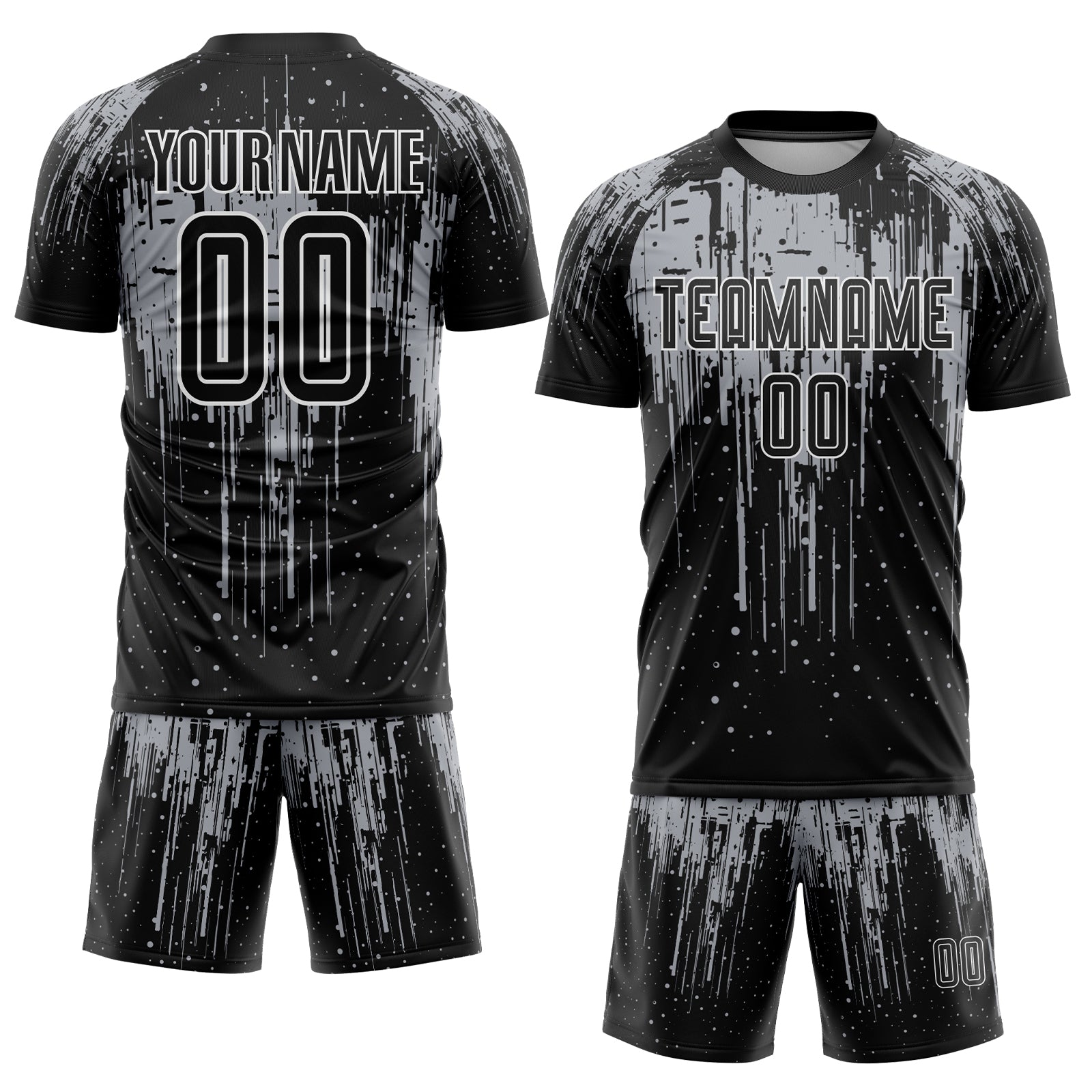 Custom Black Gray-White Dripping Splatte Pattern Sports Sublimation Soccer Uniform Jersey view 2