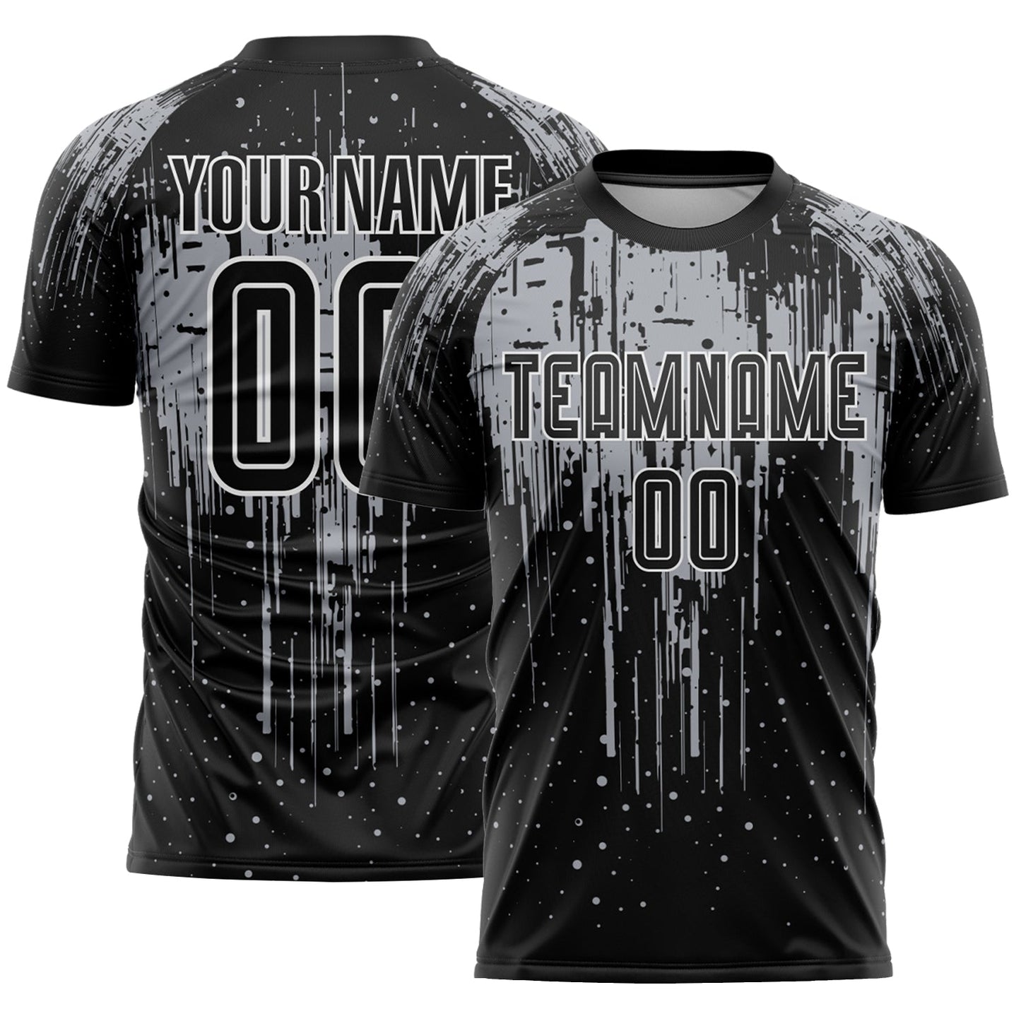 Custom Black Gray-White Dripping Splatte Pattern Sports Sublimation Soccer Uniform Jersey - Main View