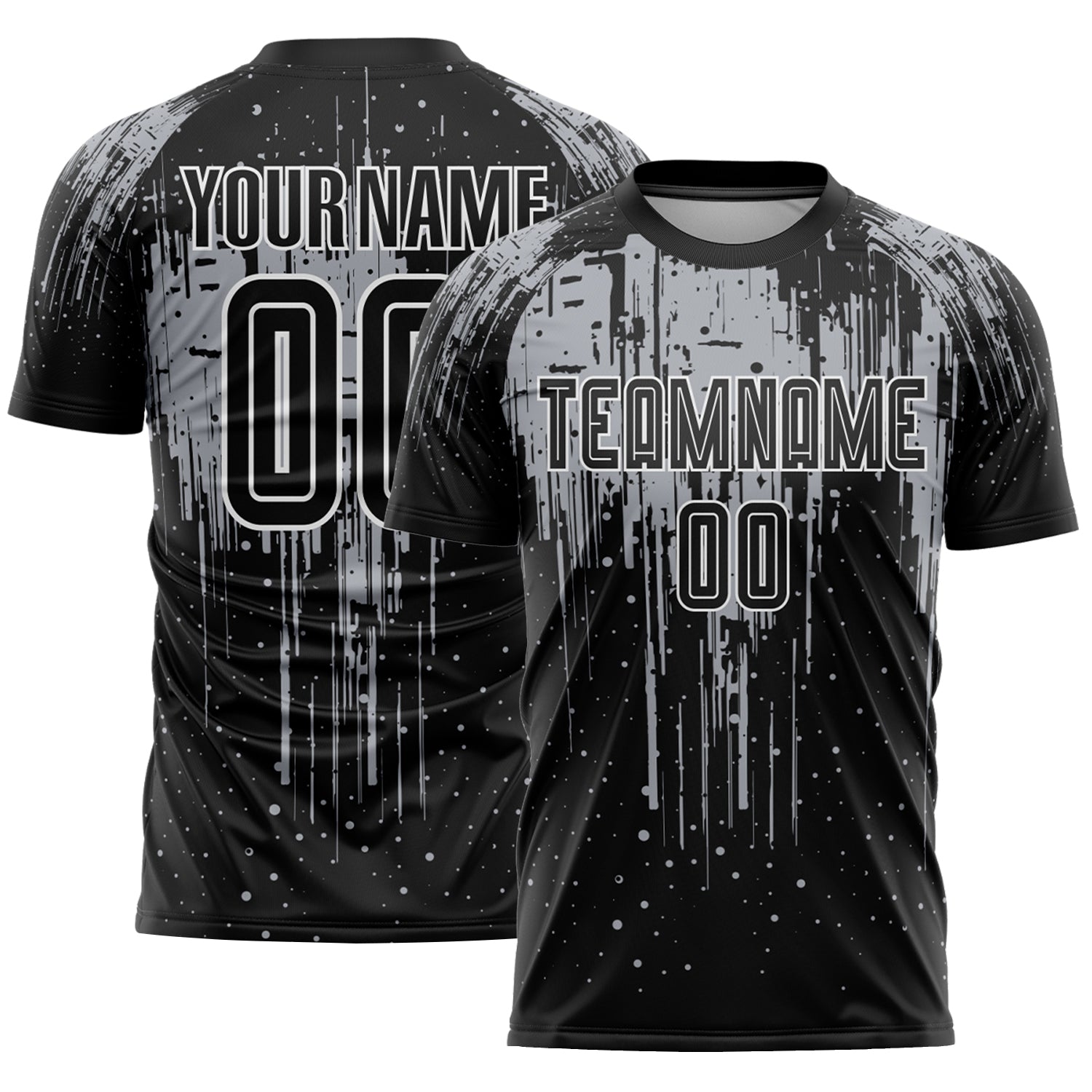 Custom Black Gray-White Dripping Splatte Pattern Sports Sublimation Soccer Uniform Jersey - Main View