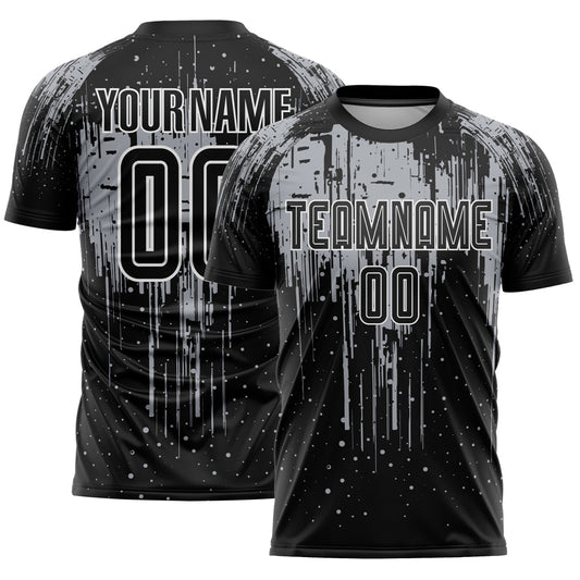 Custom Black Gray-White Dripping Splatte Pattern Sports Sublimation Soccer Uniform Jersey - Main View