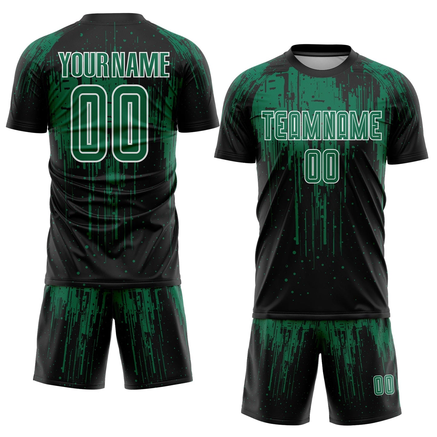 Custom Black Kelly Green-White Dripping Splatte Pattern Sports Sublimation Soccer Uniform Jersey view 2