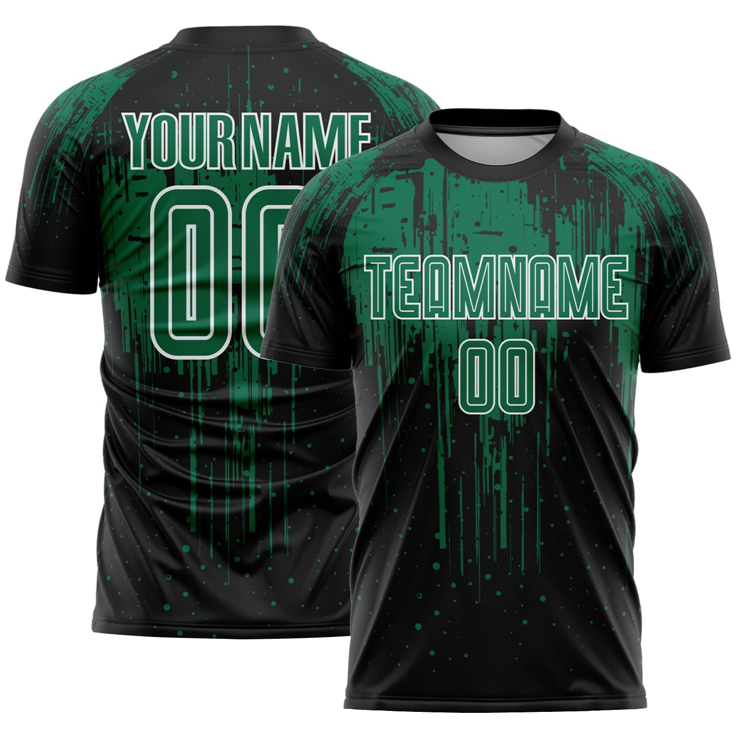 Custom Black Kelly Green-White Dripping Splatte Pattern Sports Sublimation Soccer Uniform Jersey - Main View