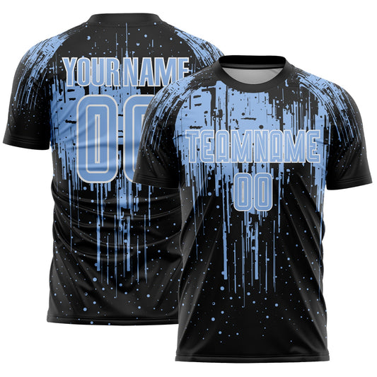 Custom Black Light Blue-White Dripping Splatte Pattern Sports Sublimation Soccer Uniform Jersey - Main View
